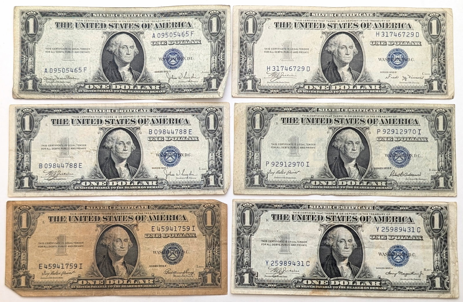 Lot of 6 - 1935 A-F $1 Star Notes - Silver Certificates (1 of 2)