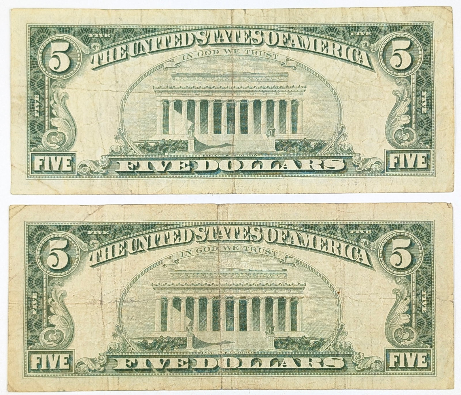 Lot of 2- 1963 $5 Notes - Red Seals - 2