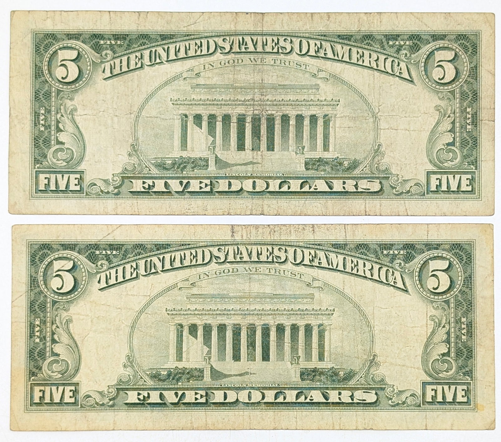Lot of 2- 1963 $5 Notes - Red Seals - 2
