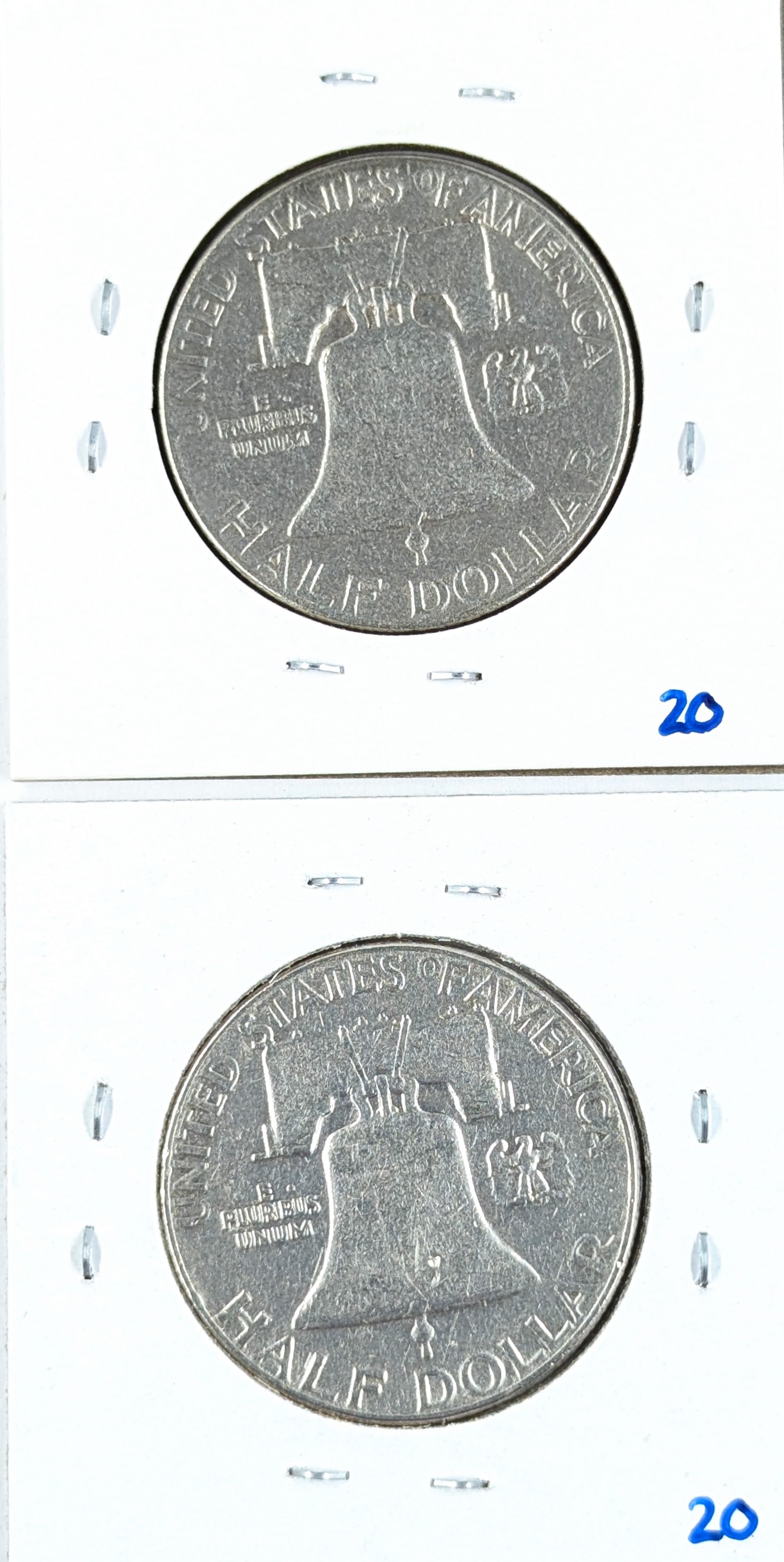 Lot of 2 Silver Franklin Half Dollars - 19543, 1954 - 2