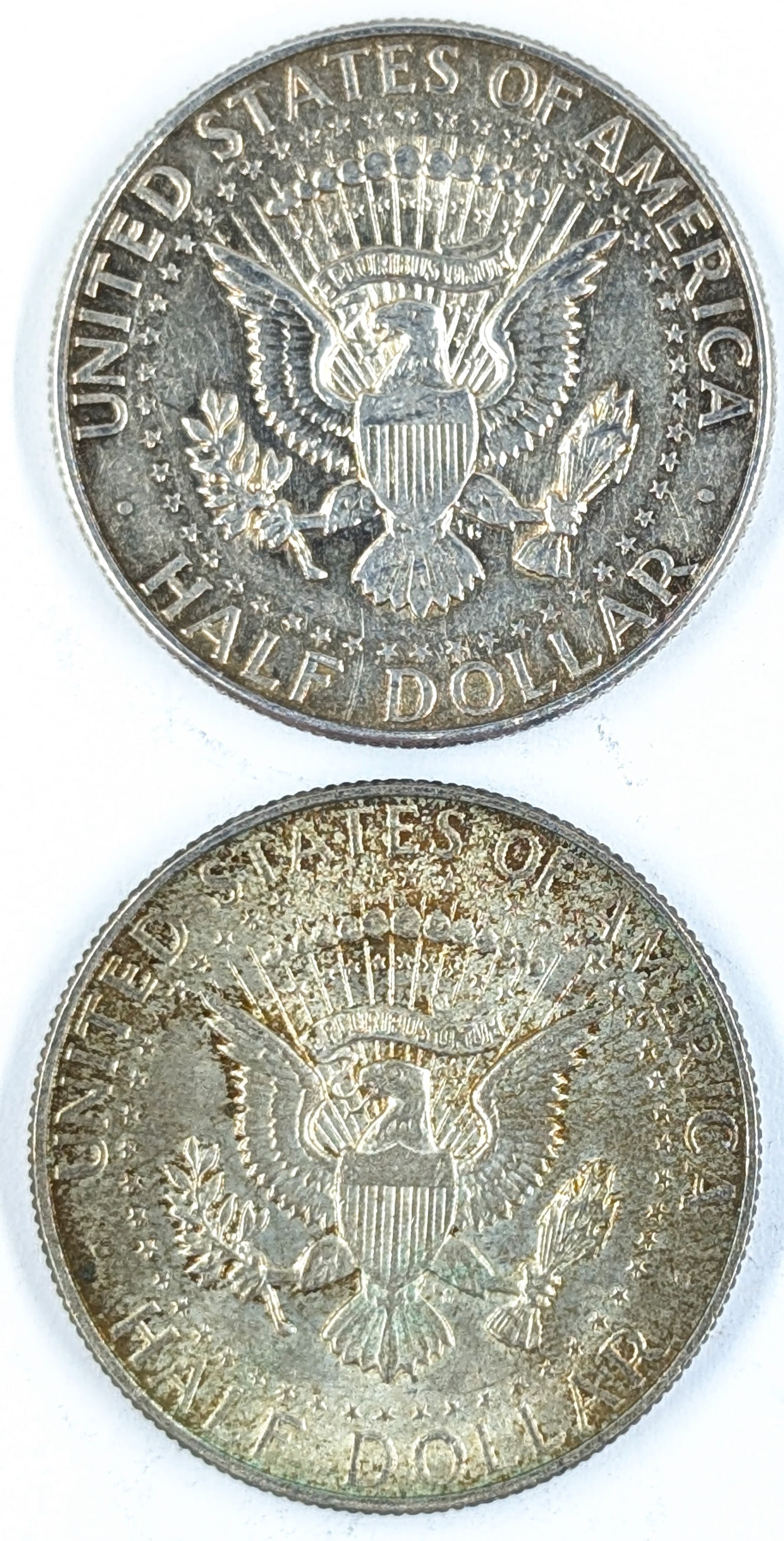 Lot of 2 Silver John F Kennedy Half Dollars - 1967, 1968-D - 2