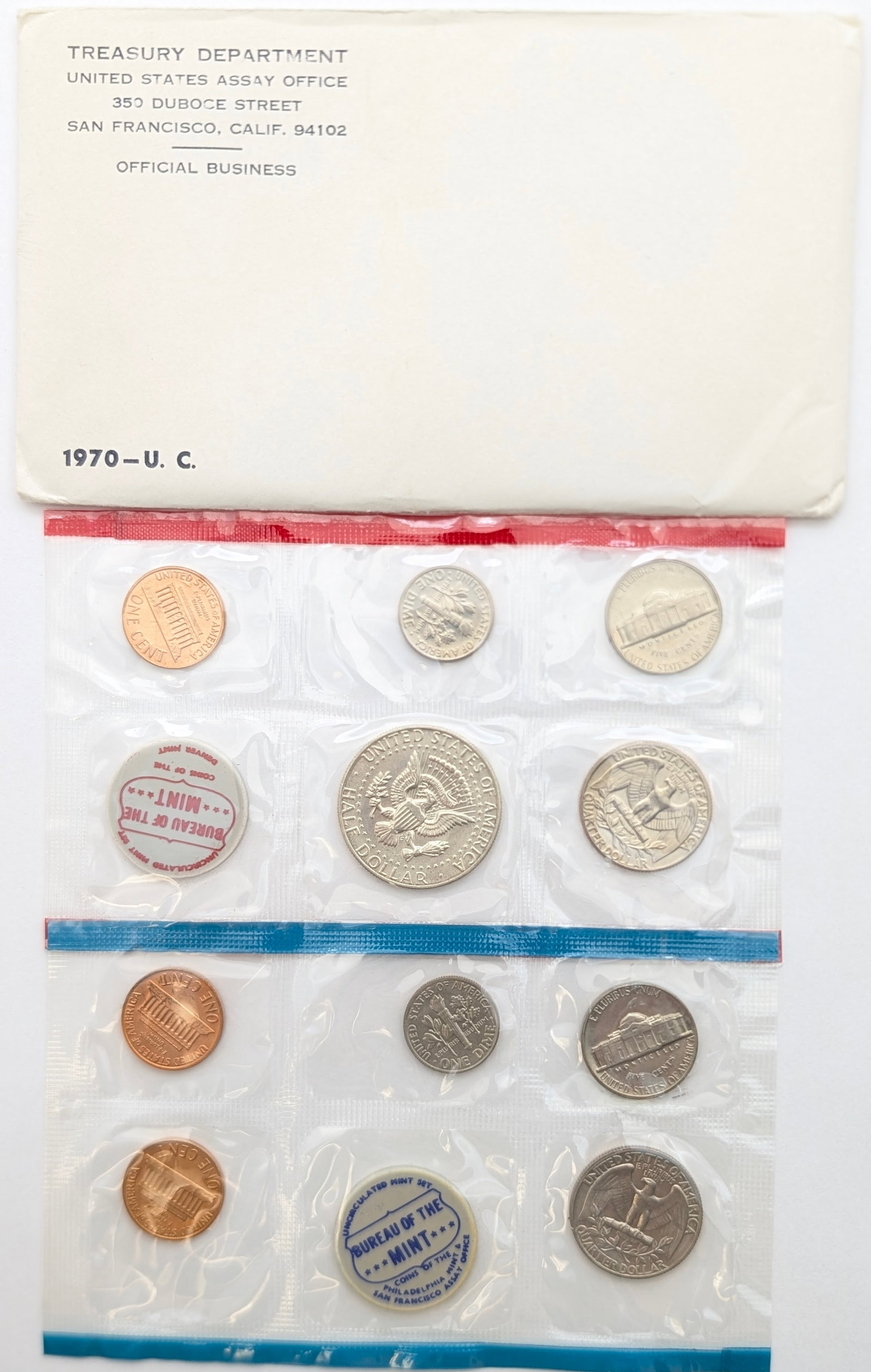 1970 US Mint Uncirculated Coin Set w/ Silver JFK Half - 2