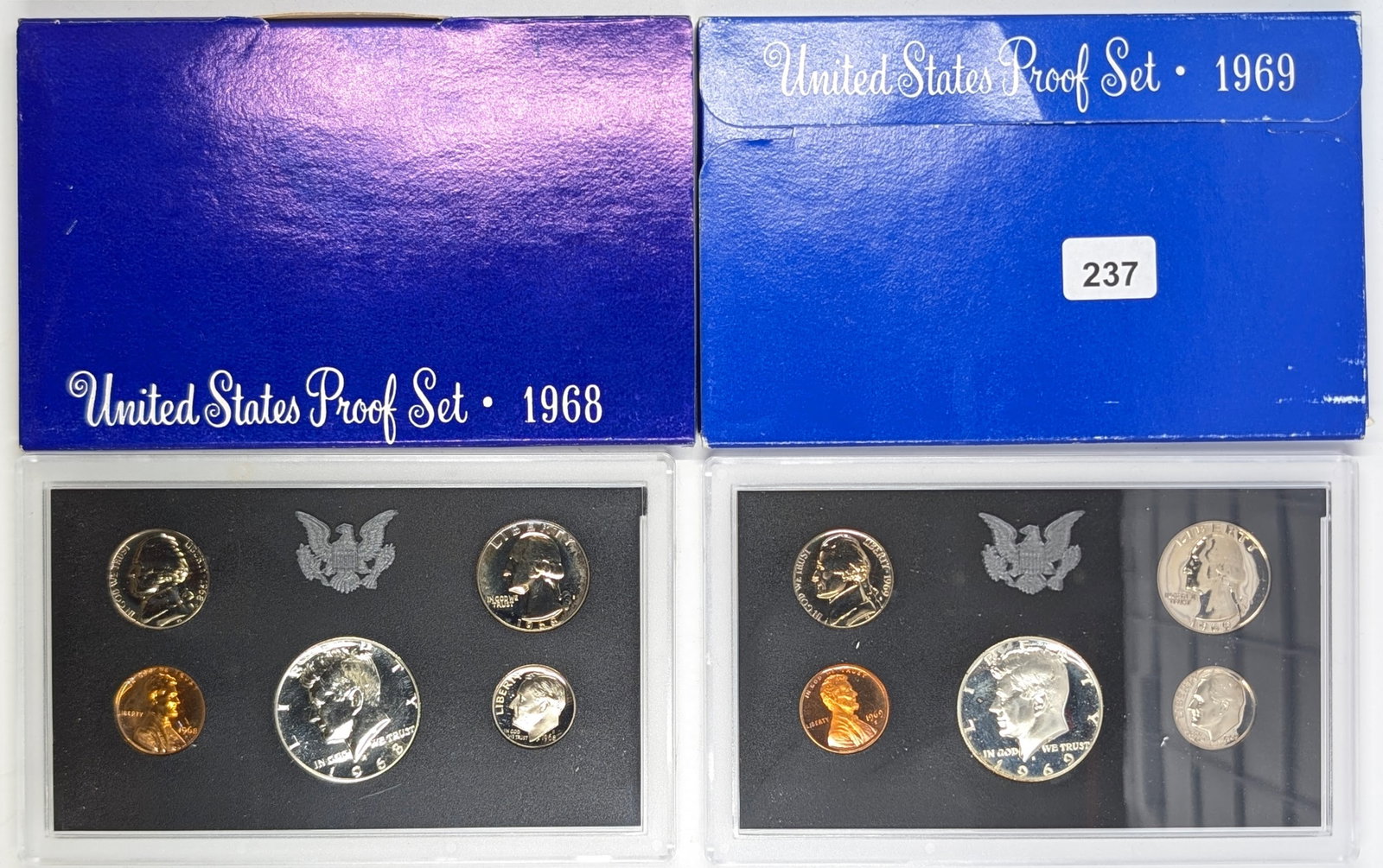 Lot of 2 US Mint Proof Sets w/ Silver JFK Half - 1968, 1969: 40% Silver