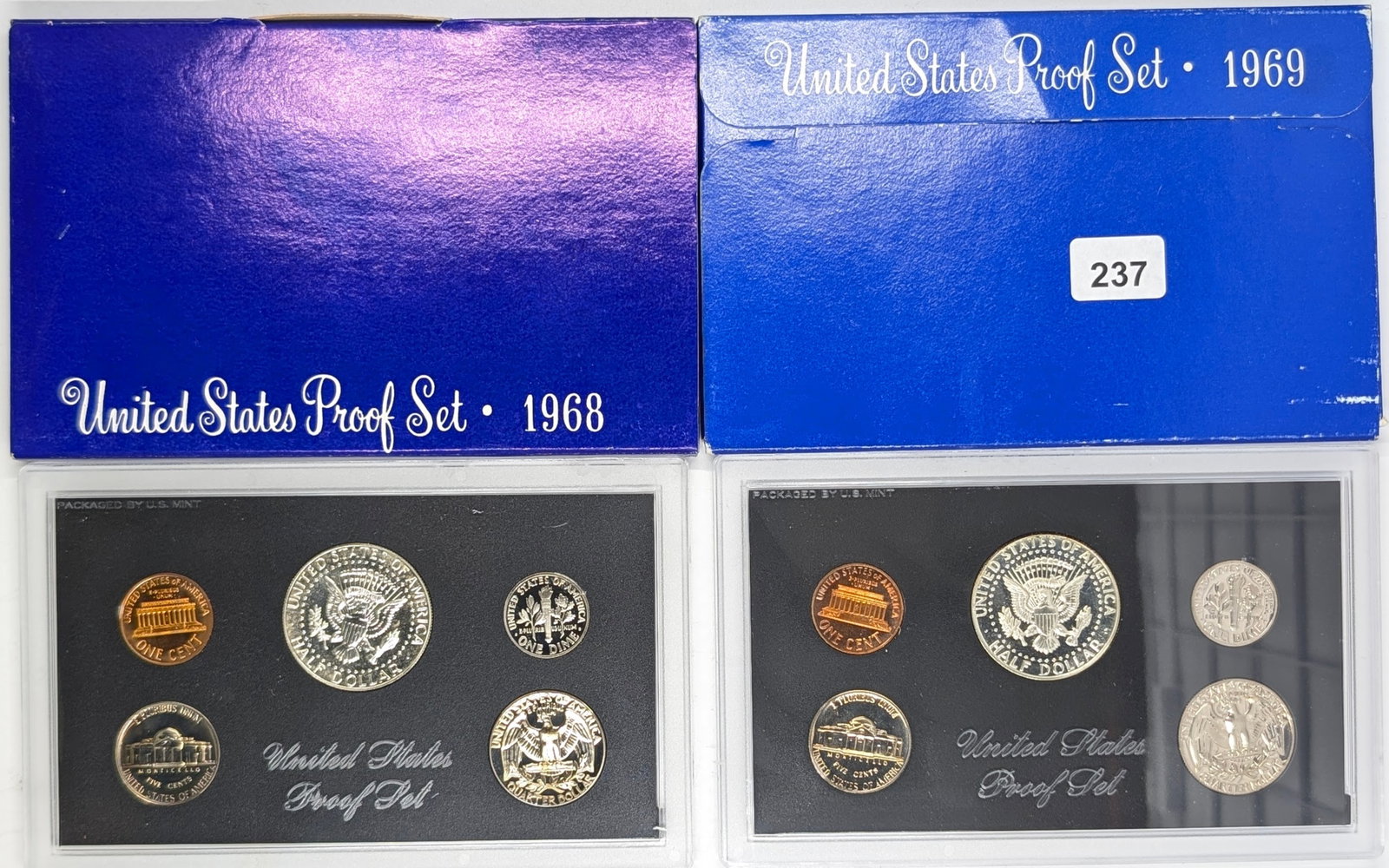 Lot of 2 US Mint Proof Sets w/ Silver JFK Half - 1968, 1969 - 2