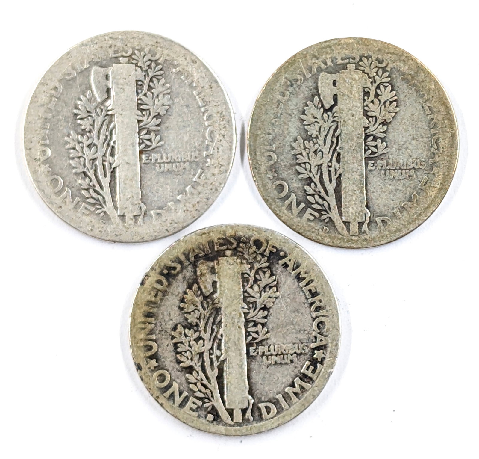 Lot of 3 Silver Mercury Dimes - 1917-1919 - 2