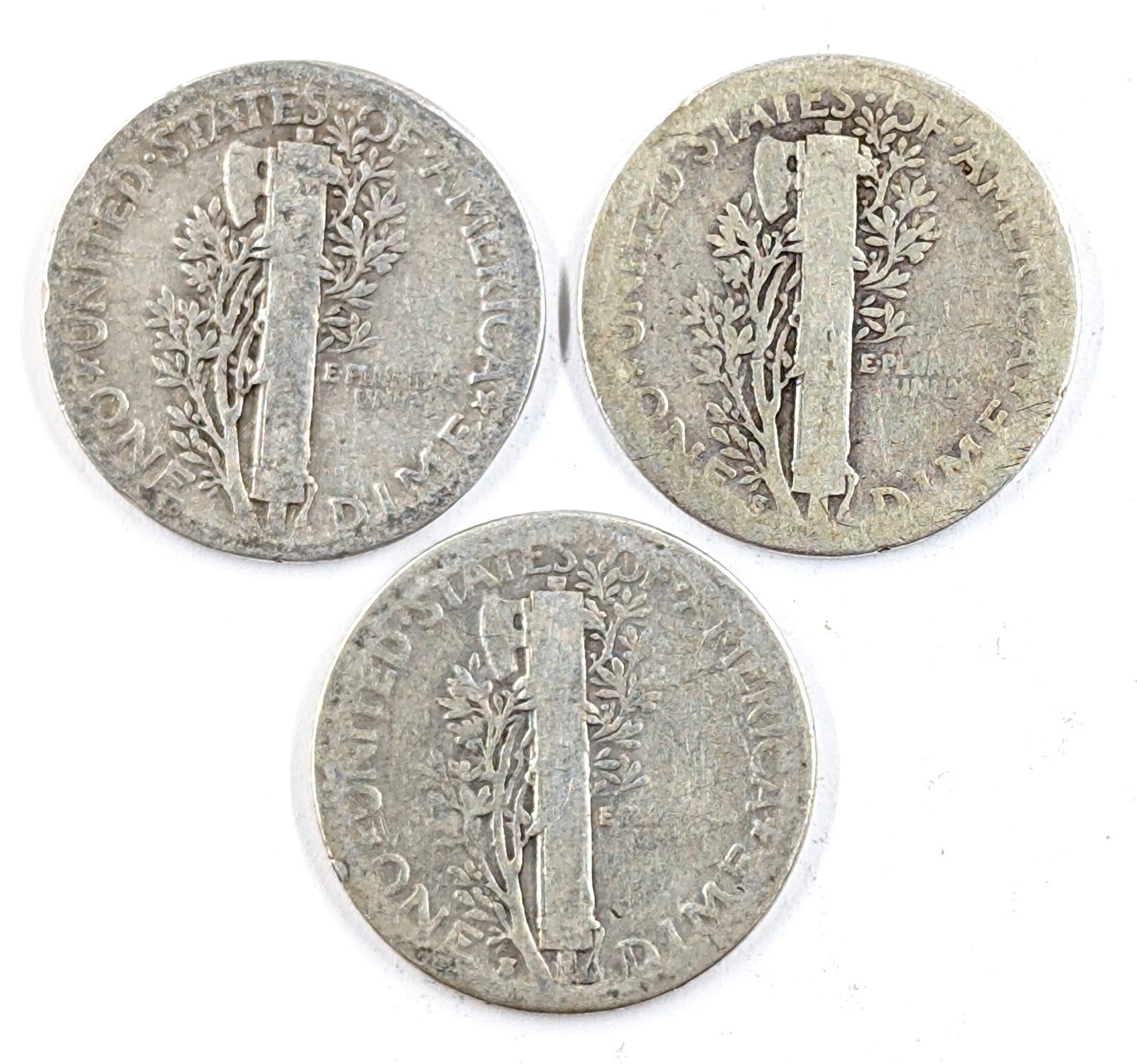 Lot of 3 Silver Mercury Dimes - 1927-1928 - 2