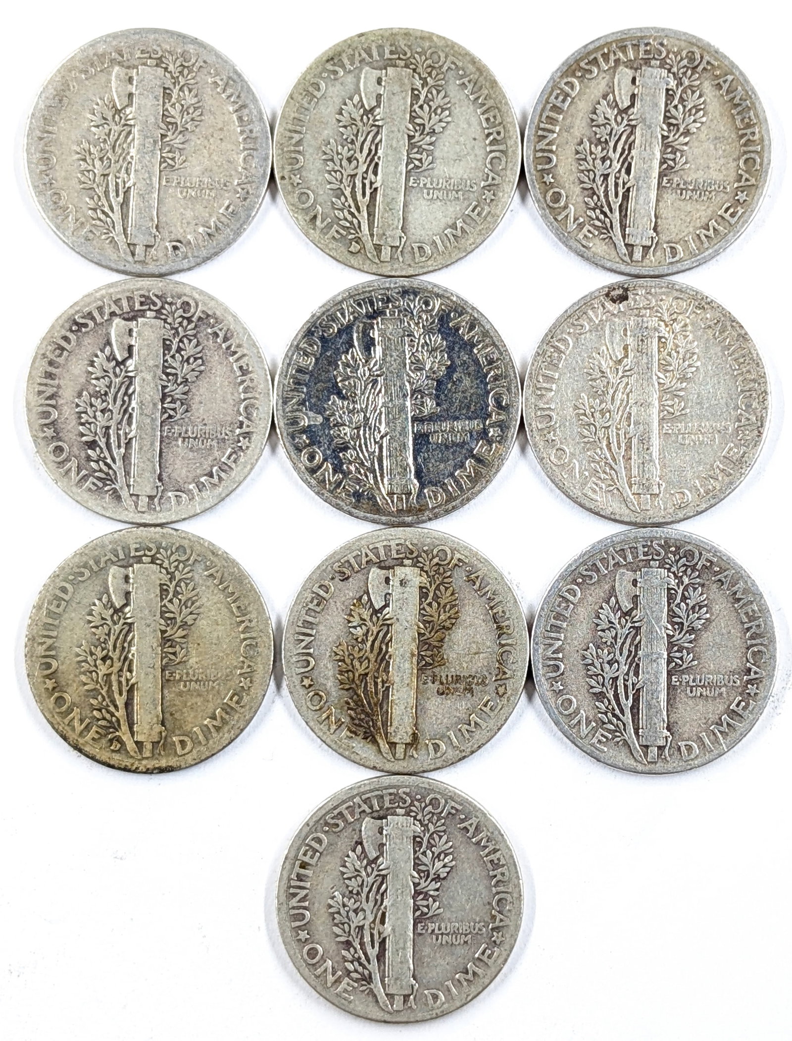 Lot of 10 Silver Mercury Dimes - 1934-1939 - 2