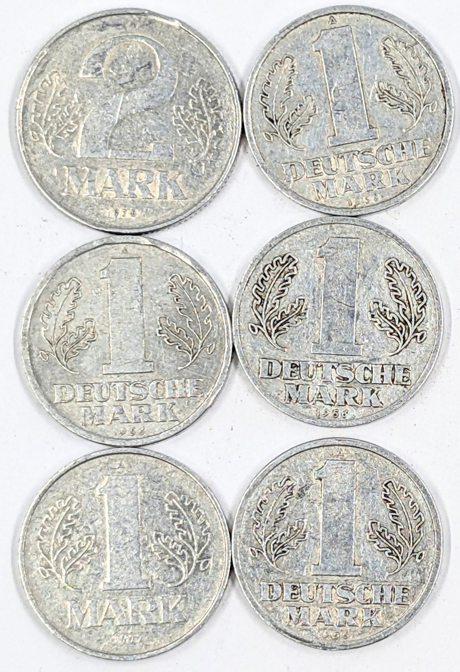 Lot of 6 German Democratic Republic Coins - 1 & 2 Marks - 2