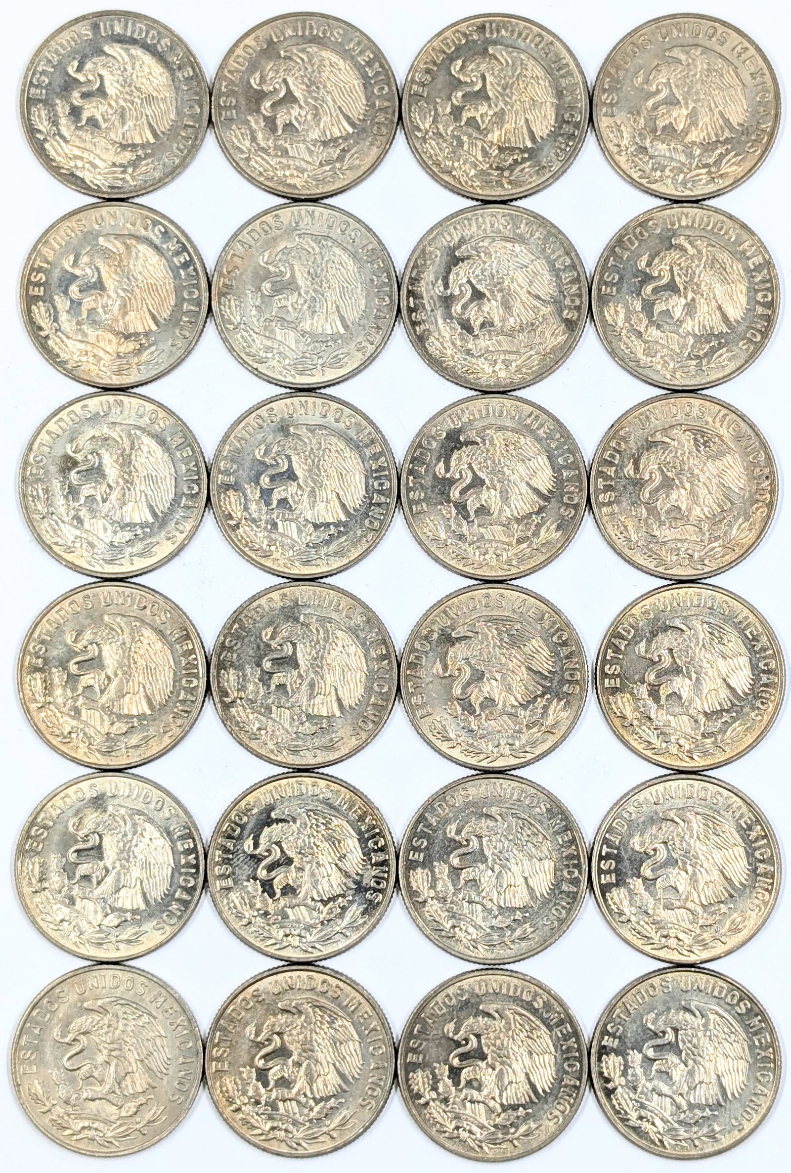 Lot of 24 Uncirculated Mexican 1966 Half Dollars - Toned - 2