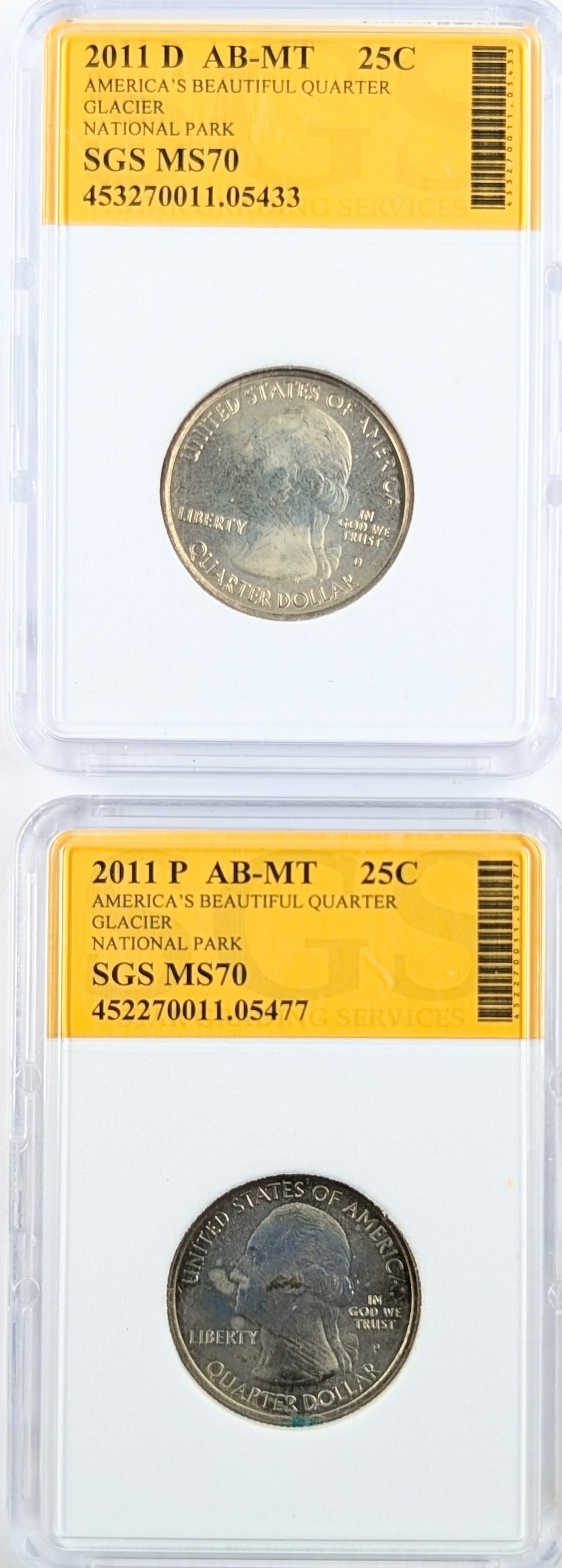 Lot of 2 2011 P/D MS70 America the Beautiful Quarter - Both Glacier: Coin