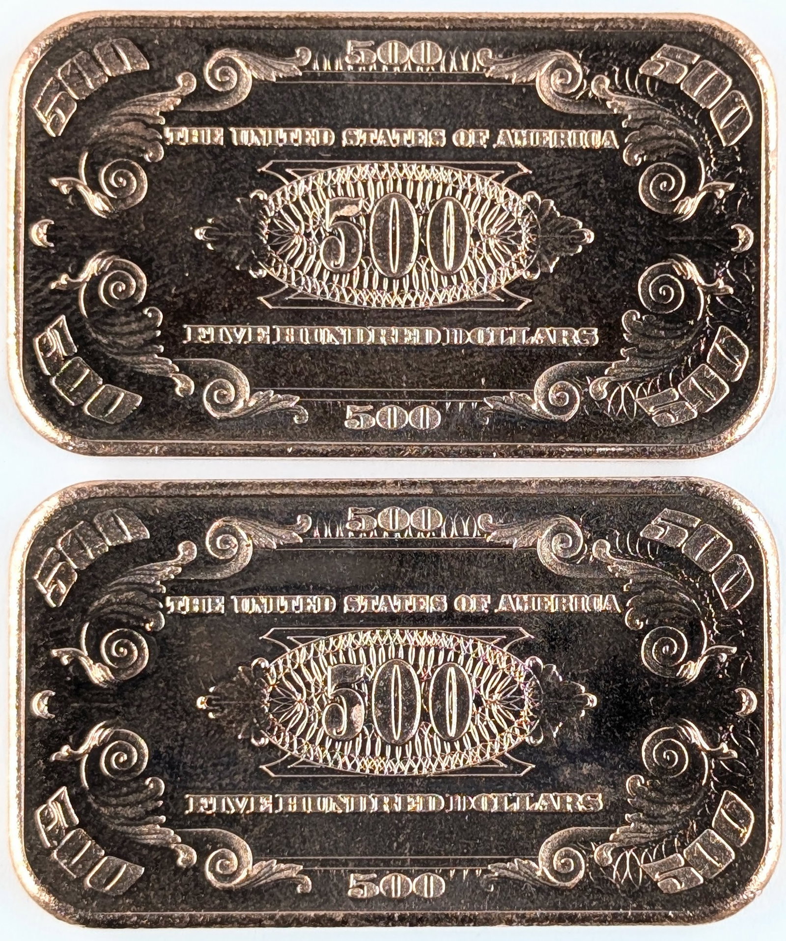 Lot of 2 - 1 Ounce (each) Fine .999 Copper Bars - McKinley - 2