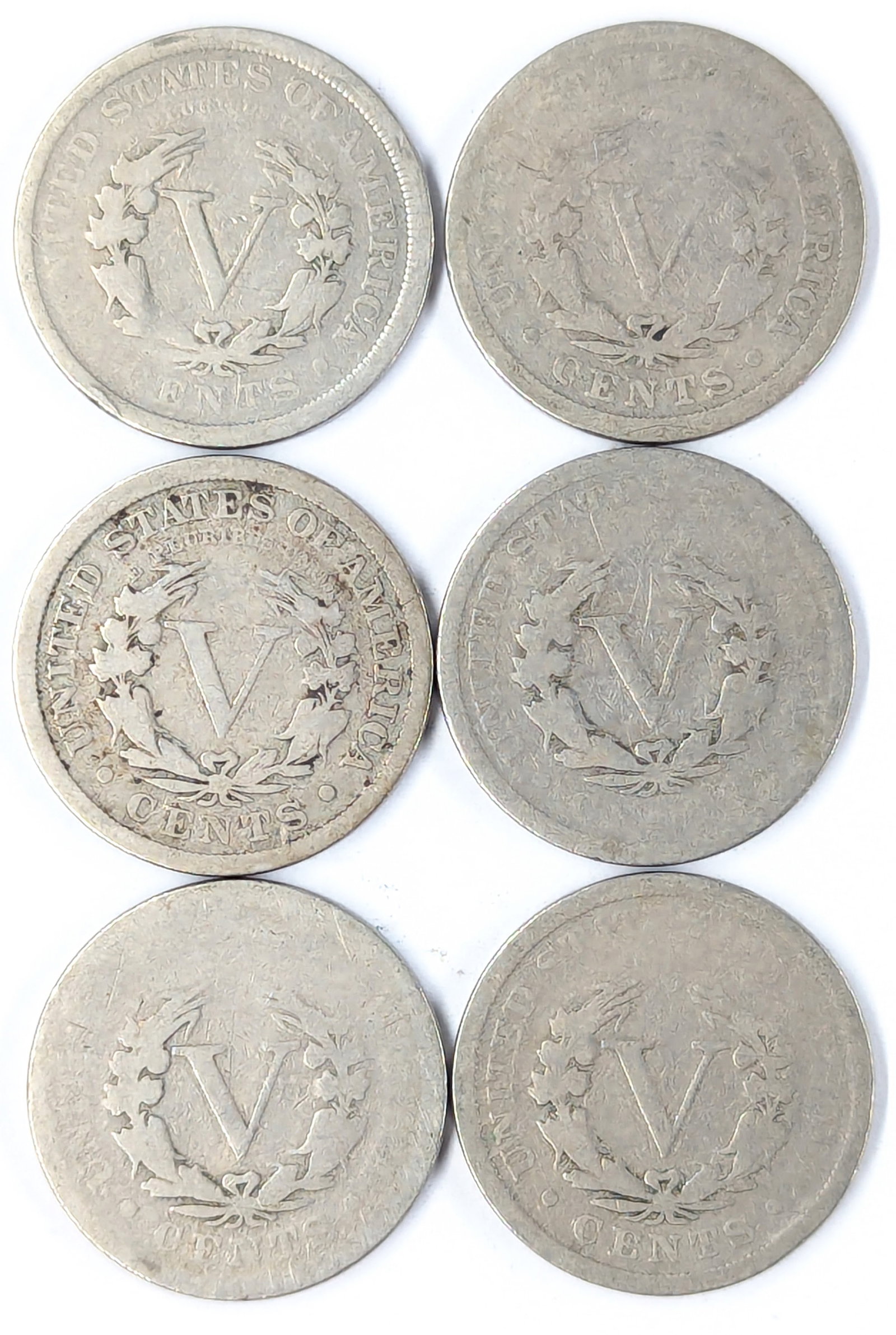 Lot of 6 Liberty V Nickels - 1900-1904 - 2