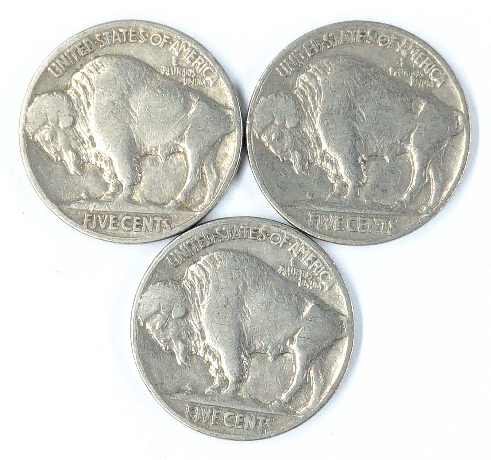 Lot of 3 Buffalo Head Nickels - All 1936 - 2