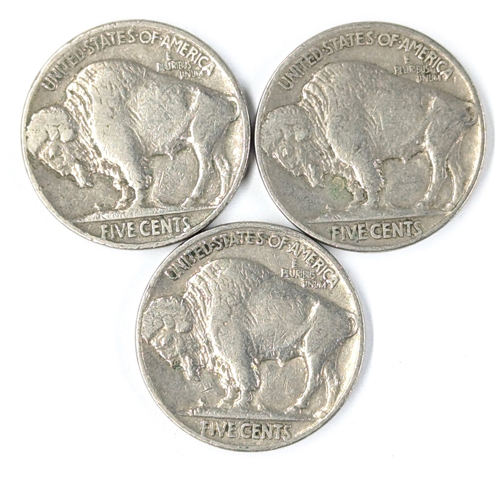 Lot of 3 Buffalo Head Nickels - All 1937 - 2