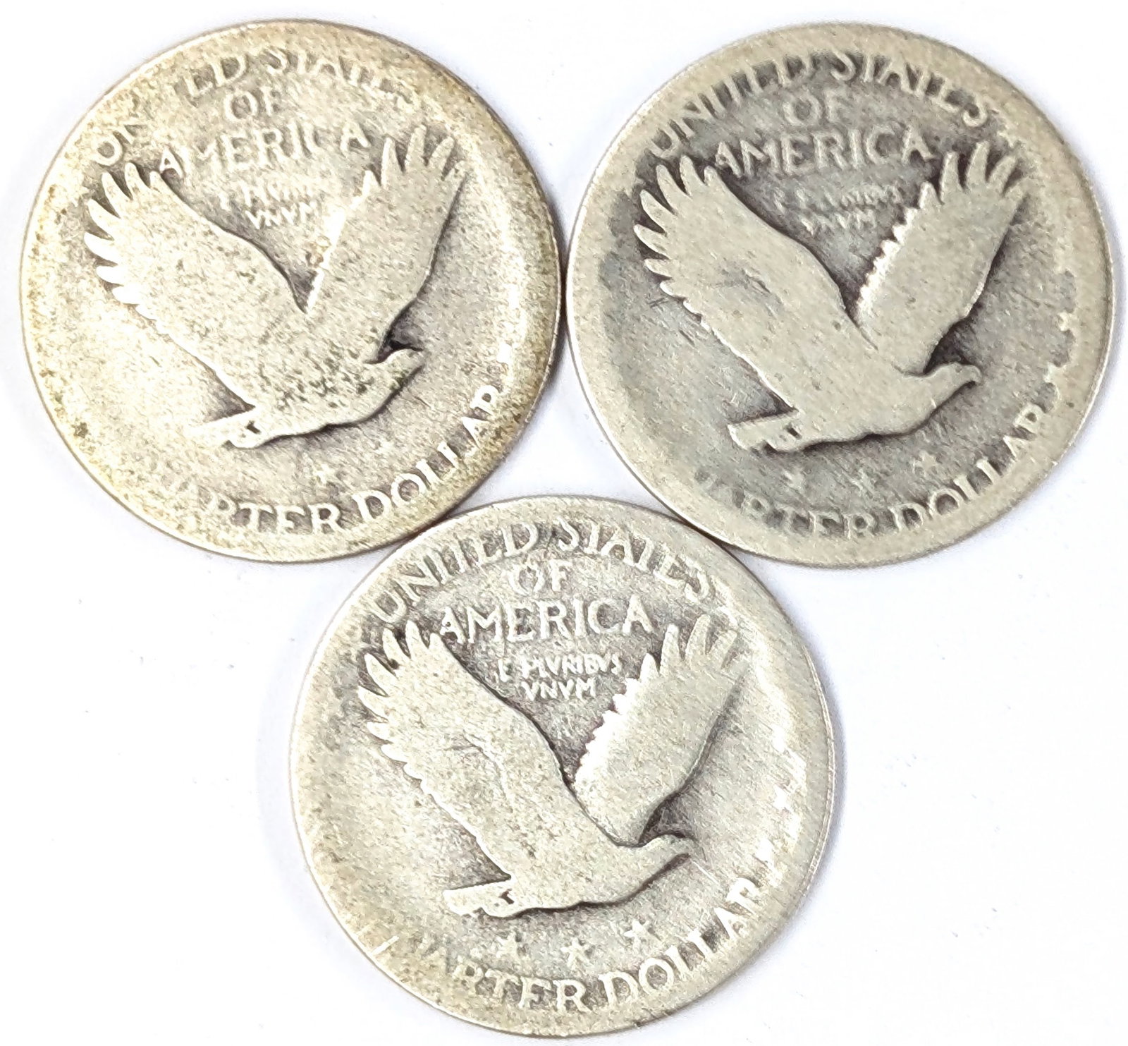 Lot of 3 Silver Standing Liberty Quarters - No dates - 2