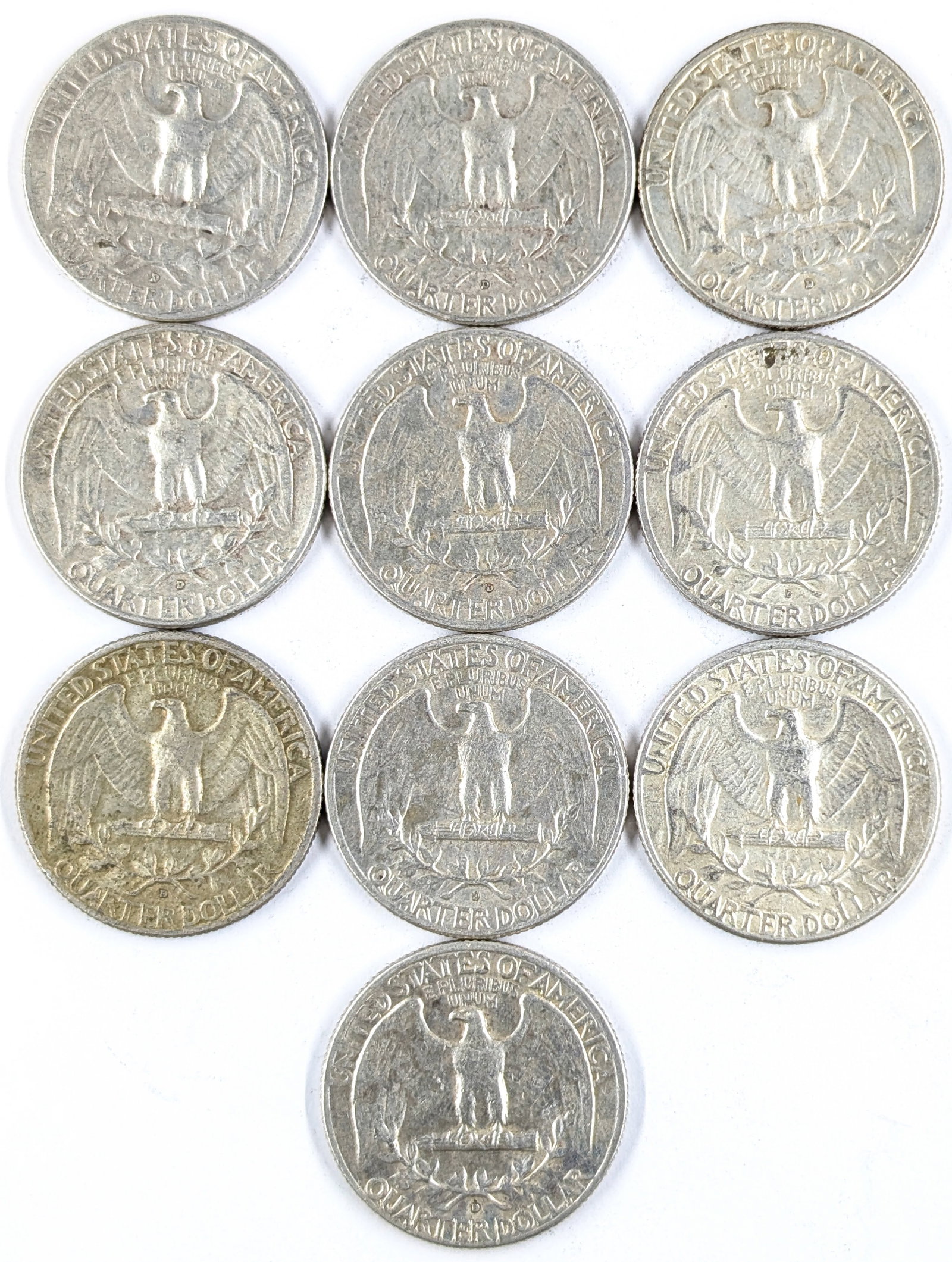 Lot of 10 Silver Washington Quarters - 1960-1964 - 2