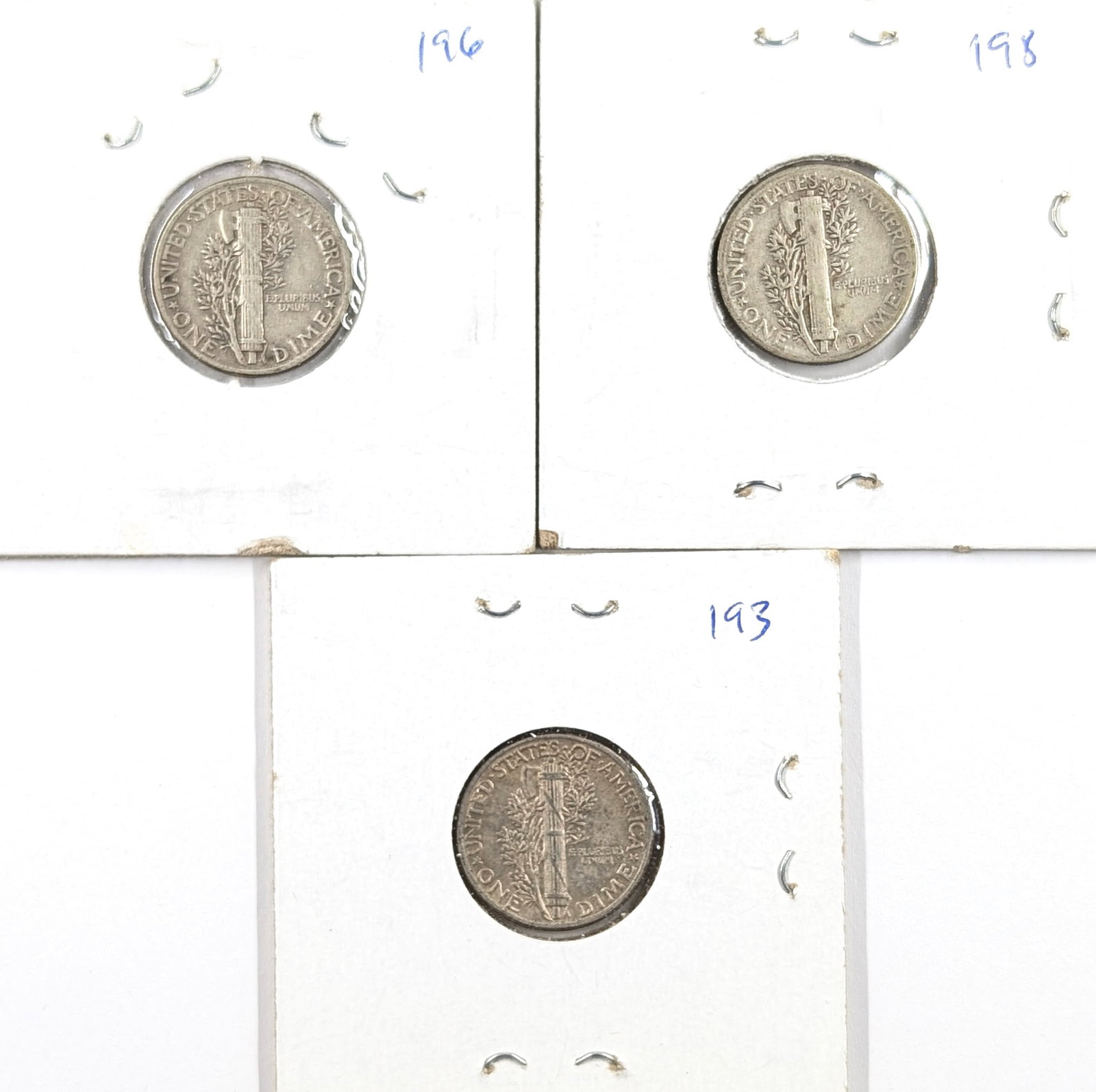 Lot of 3 Silver Mercury Dimes - All 1945 - 2