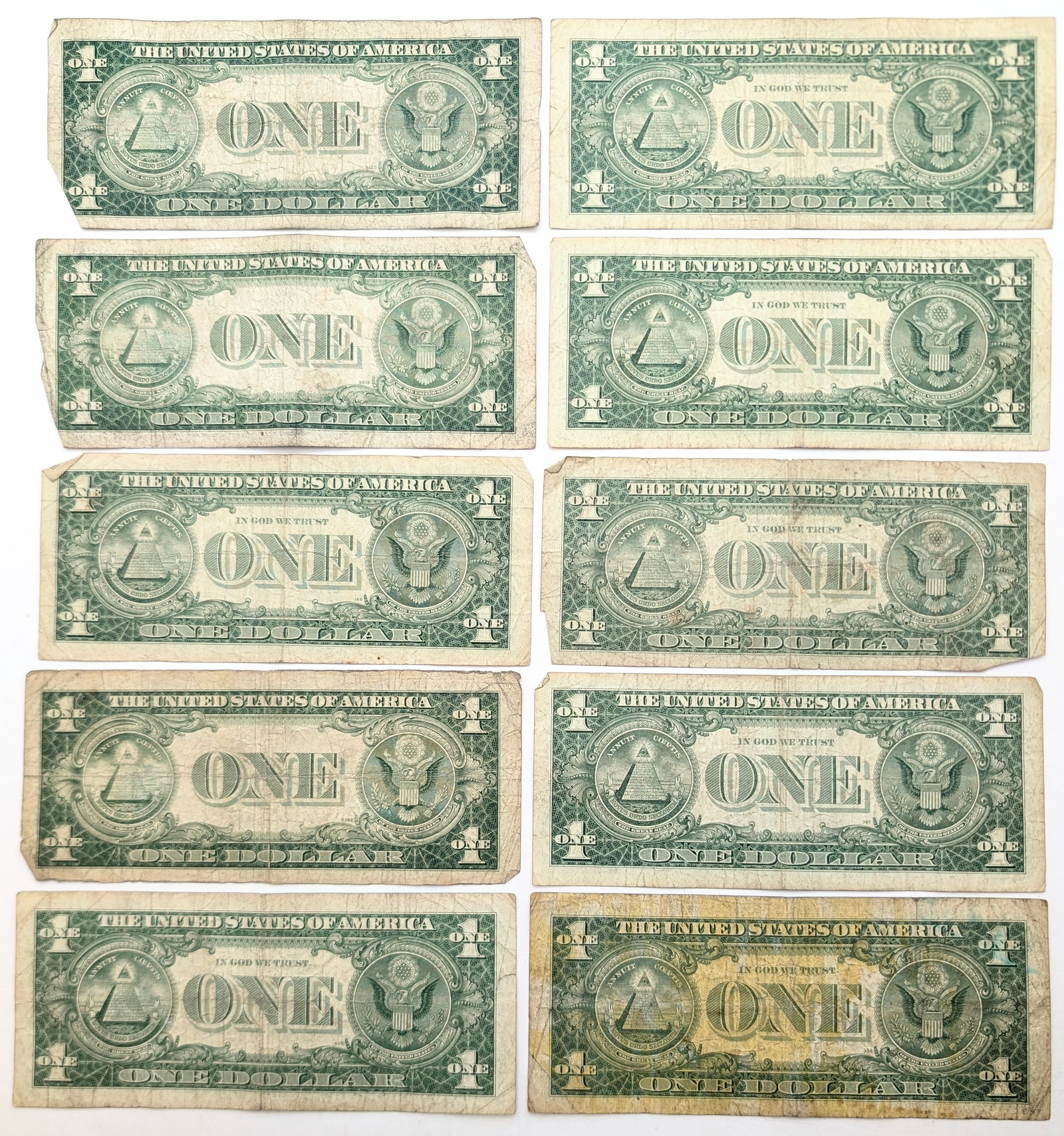 Lot of 10 - 1935 D/B $1 Notes - Silver Certificates - 2