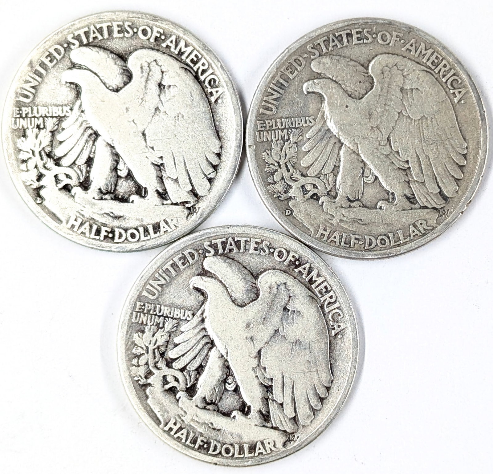 Lot of 3 Silver Walking Liberty Half Dollars - 1935-D, 1937 P/D - 2