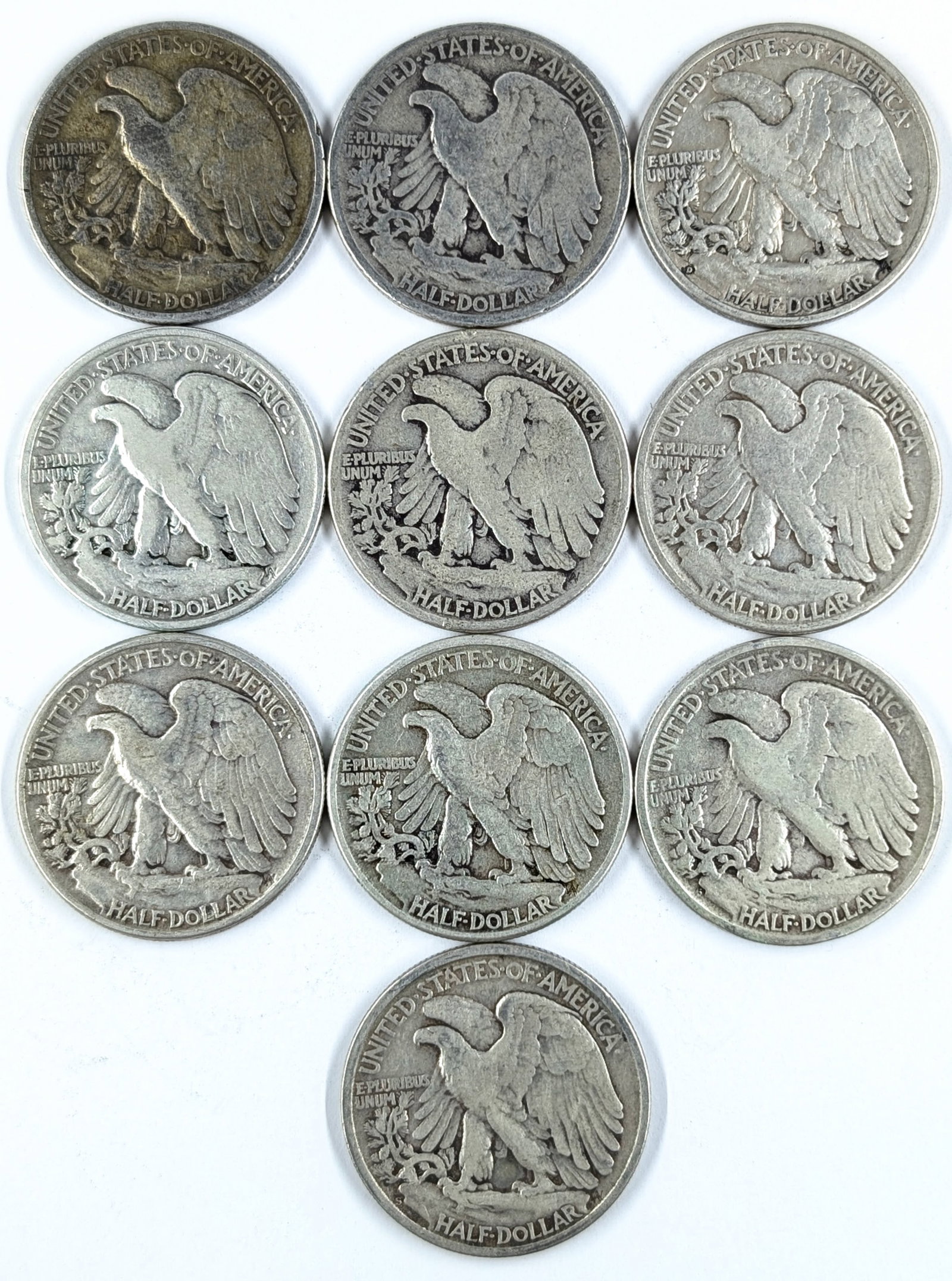 Lot of 10 Silver Walking Liberty Half Dollars - 1935-1946 - 2