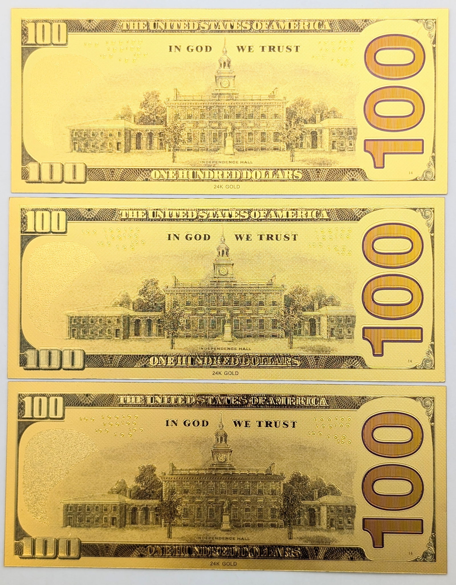 Lot of 3 Military Gold foil $100 design - 2