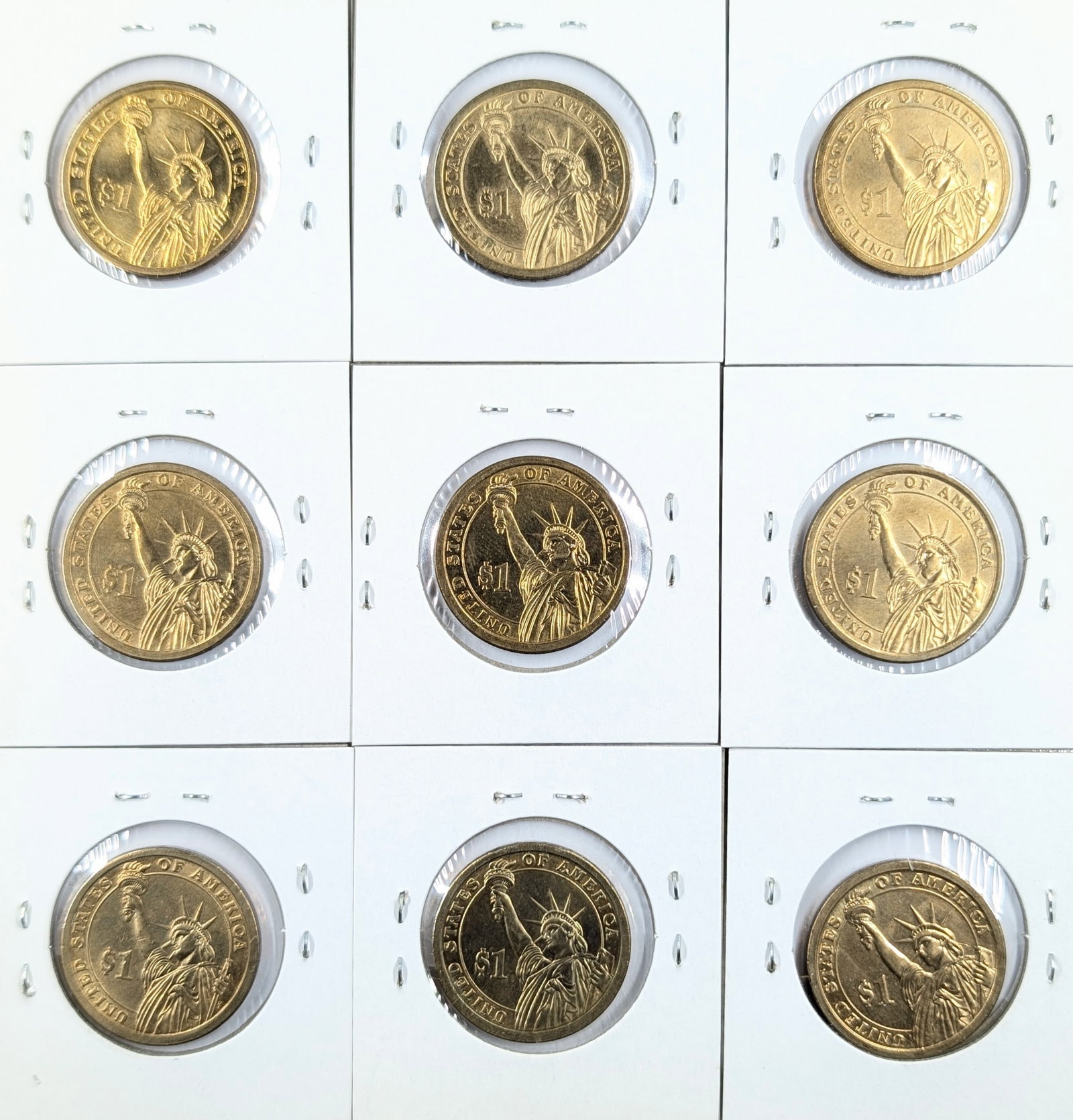 Lot of 9 Presidential Dollars - Washington, Jefferson, Madison, Harrison, Grant, Hayes - 2