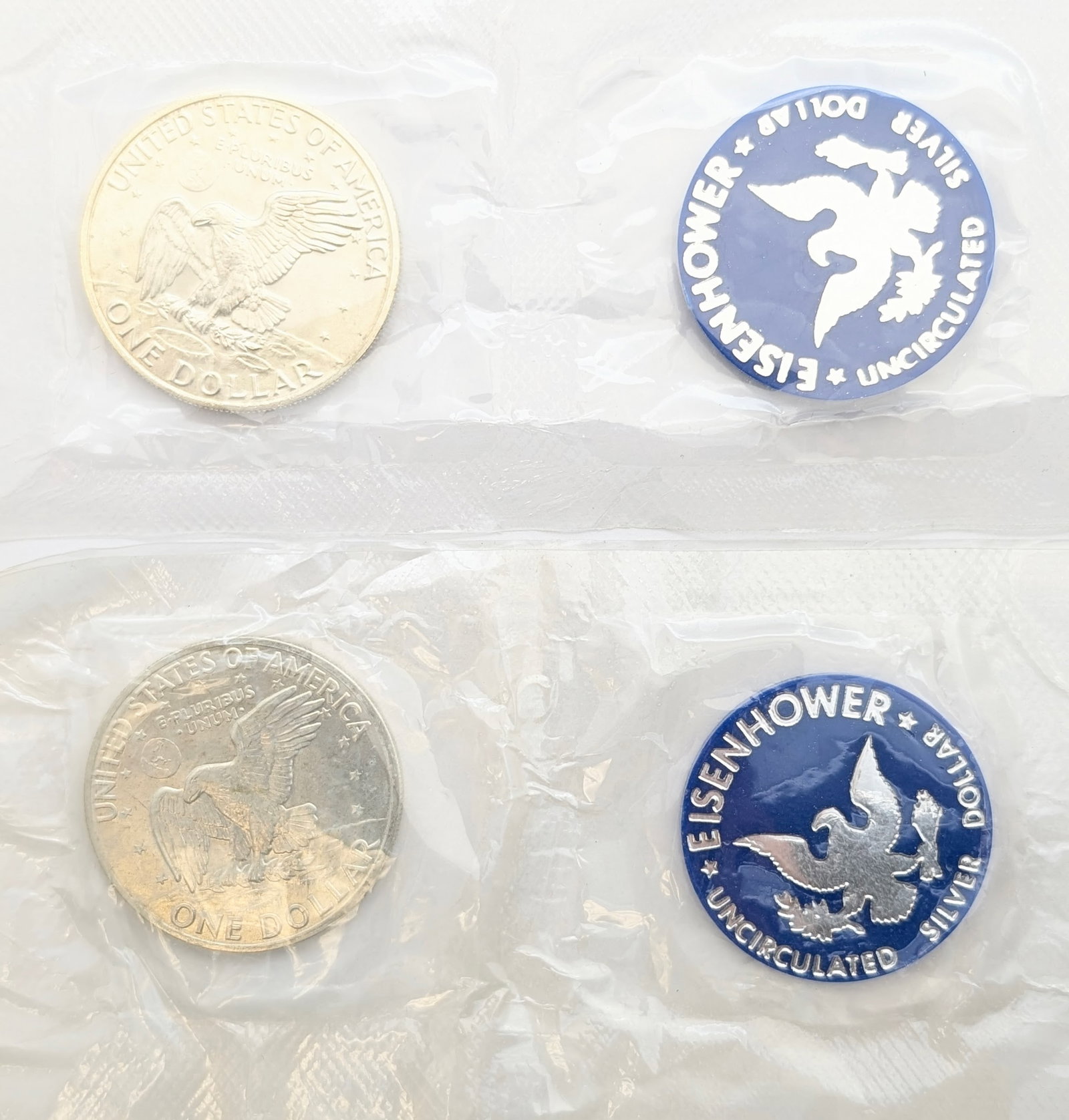 Lot of 2 Eisenhower " Ike" Uncirculated Silver Dollars - 1971, 1972 - 2