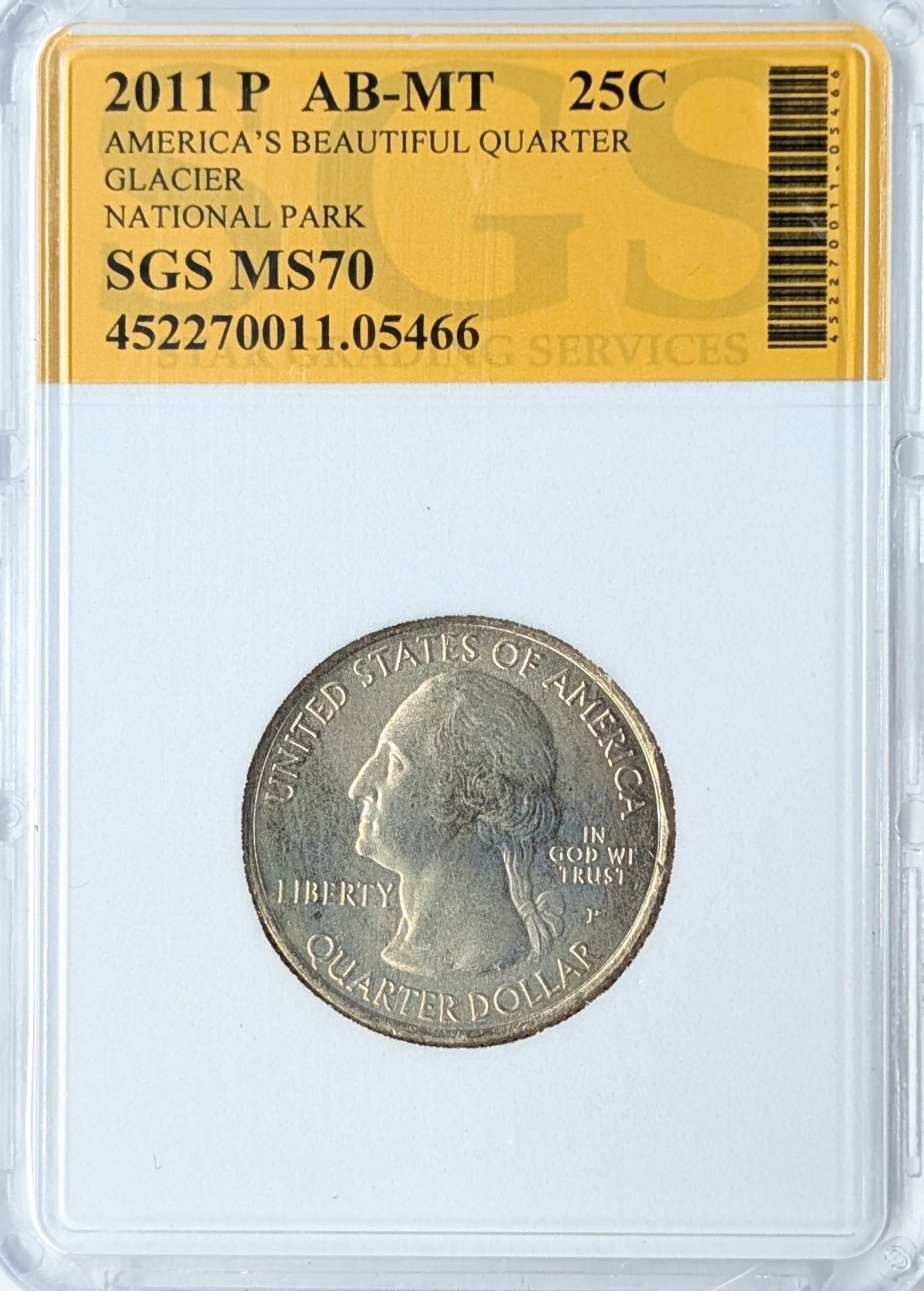 SGS 2011-P MS70 America the Beautiful Quarter - Glacier: Coin