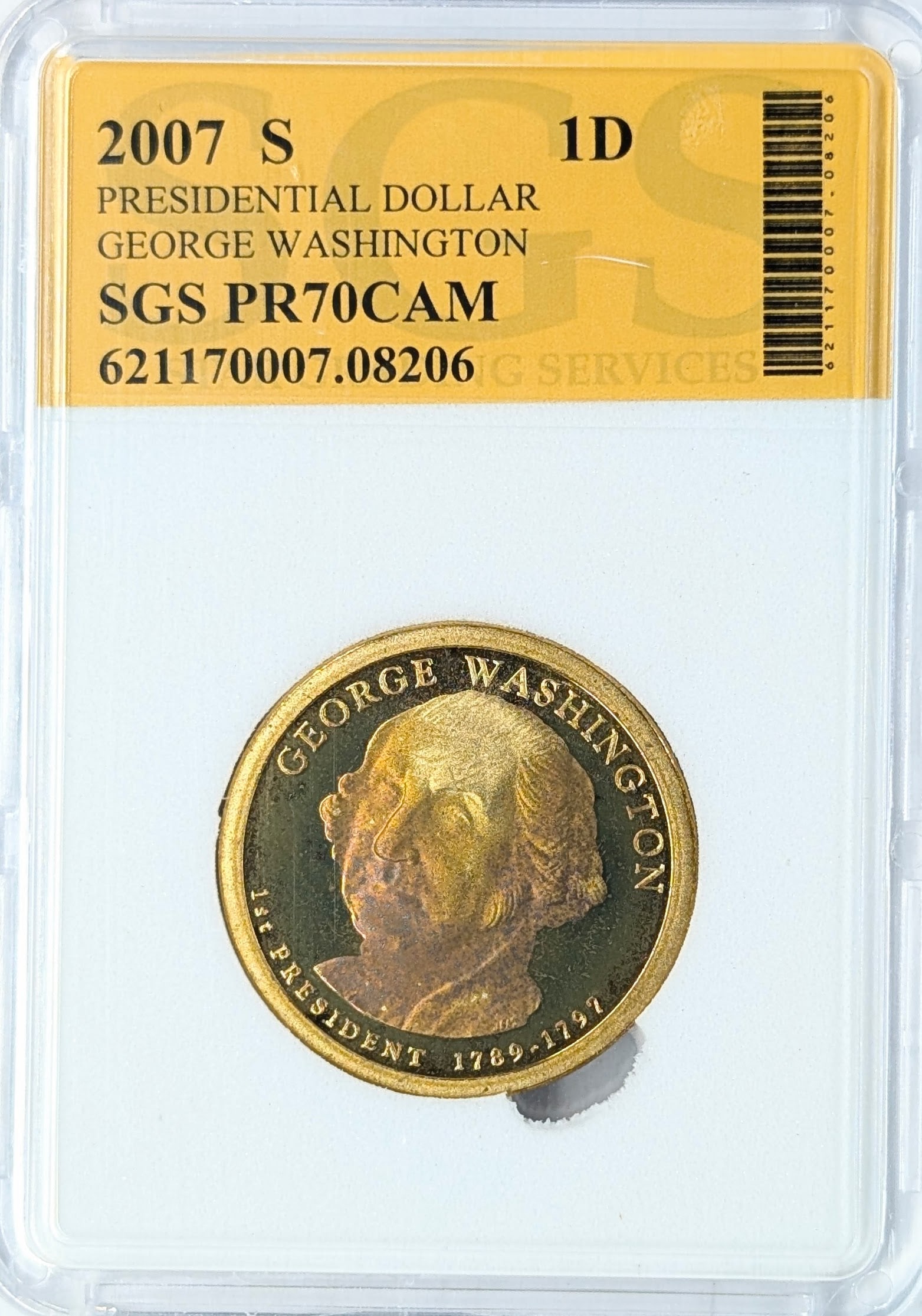 SGS 2007-S PR70 CAM Washington Presidential Dollar: Coin