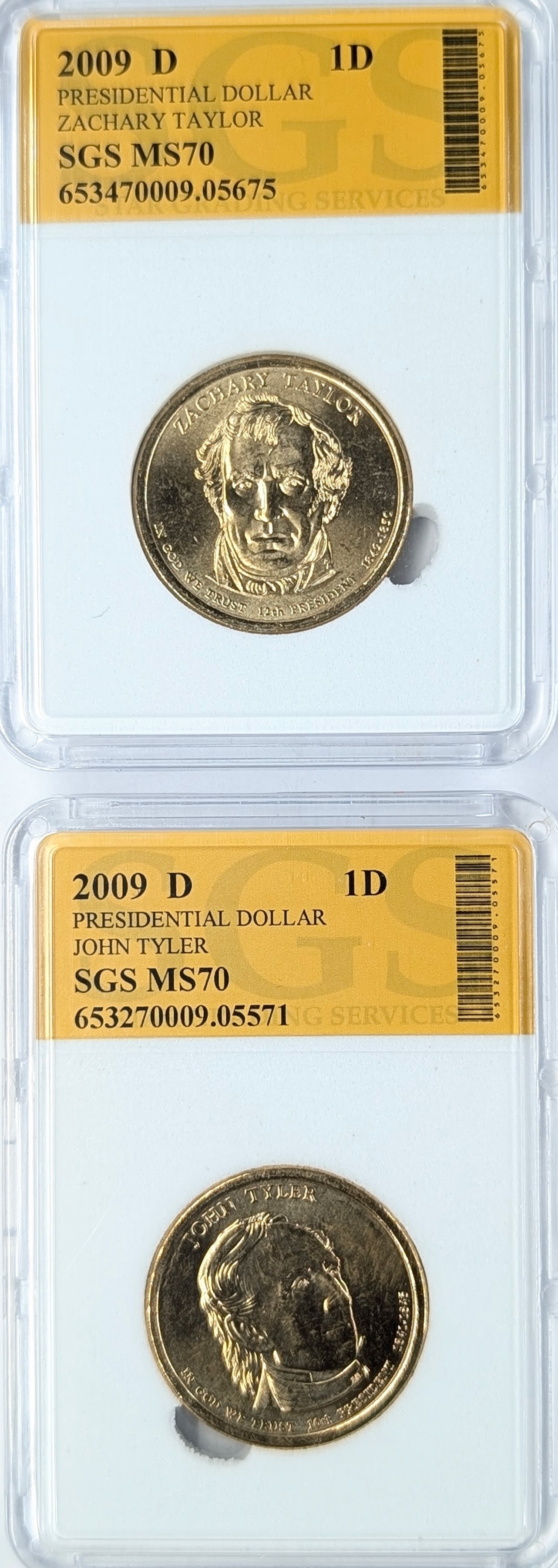 Lot of 2 SGS 2009-D MS70 Presidential Dollars - Taylor & Tyler: Coin