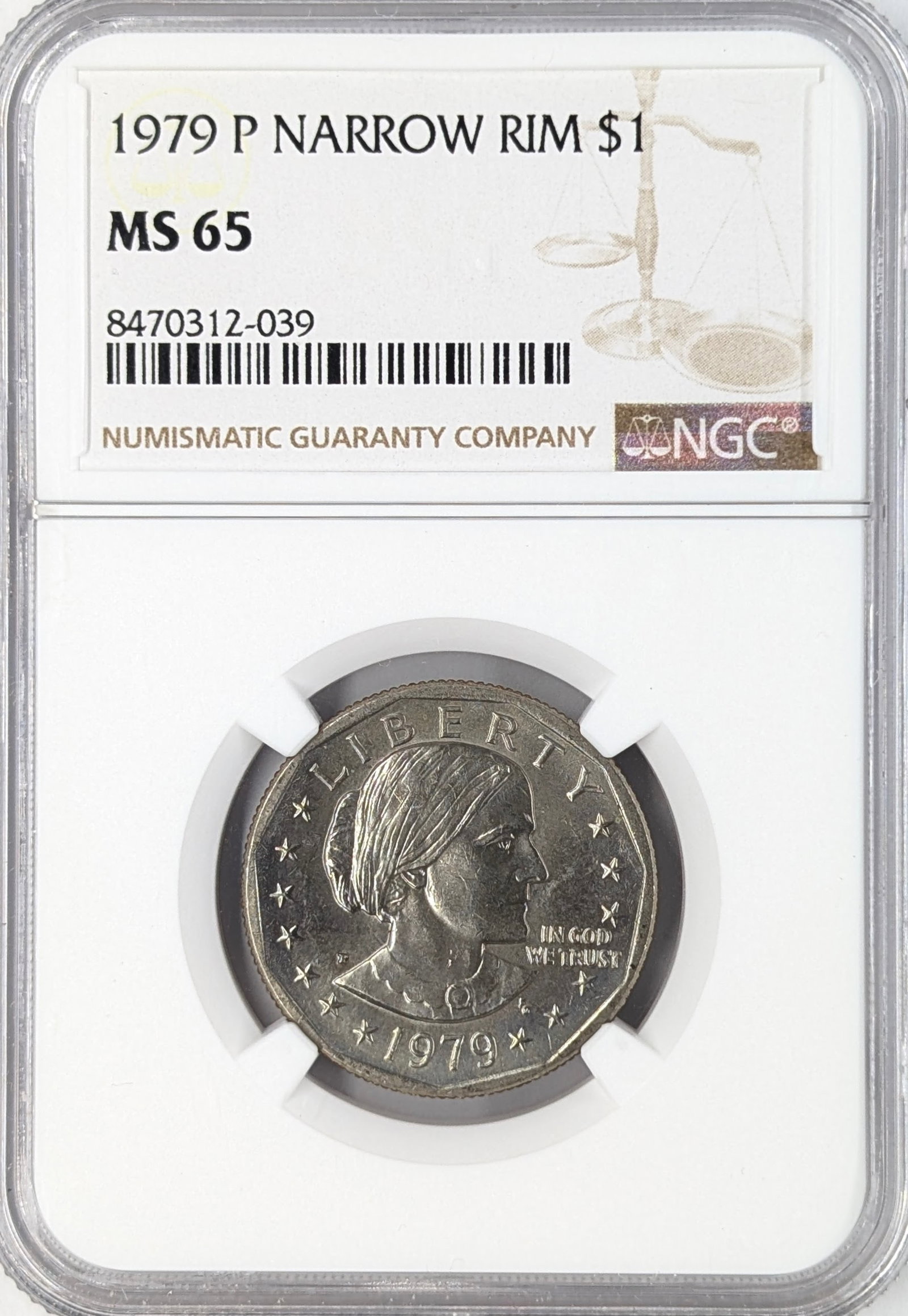 NGC 1979-P MS65 Susan B. Anthony Dollar - Narrow Rim: Coin