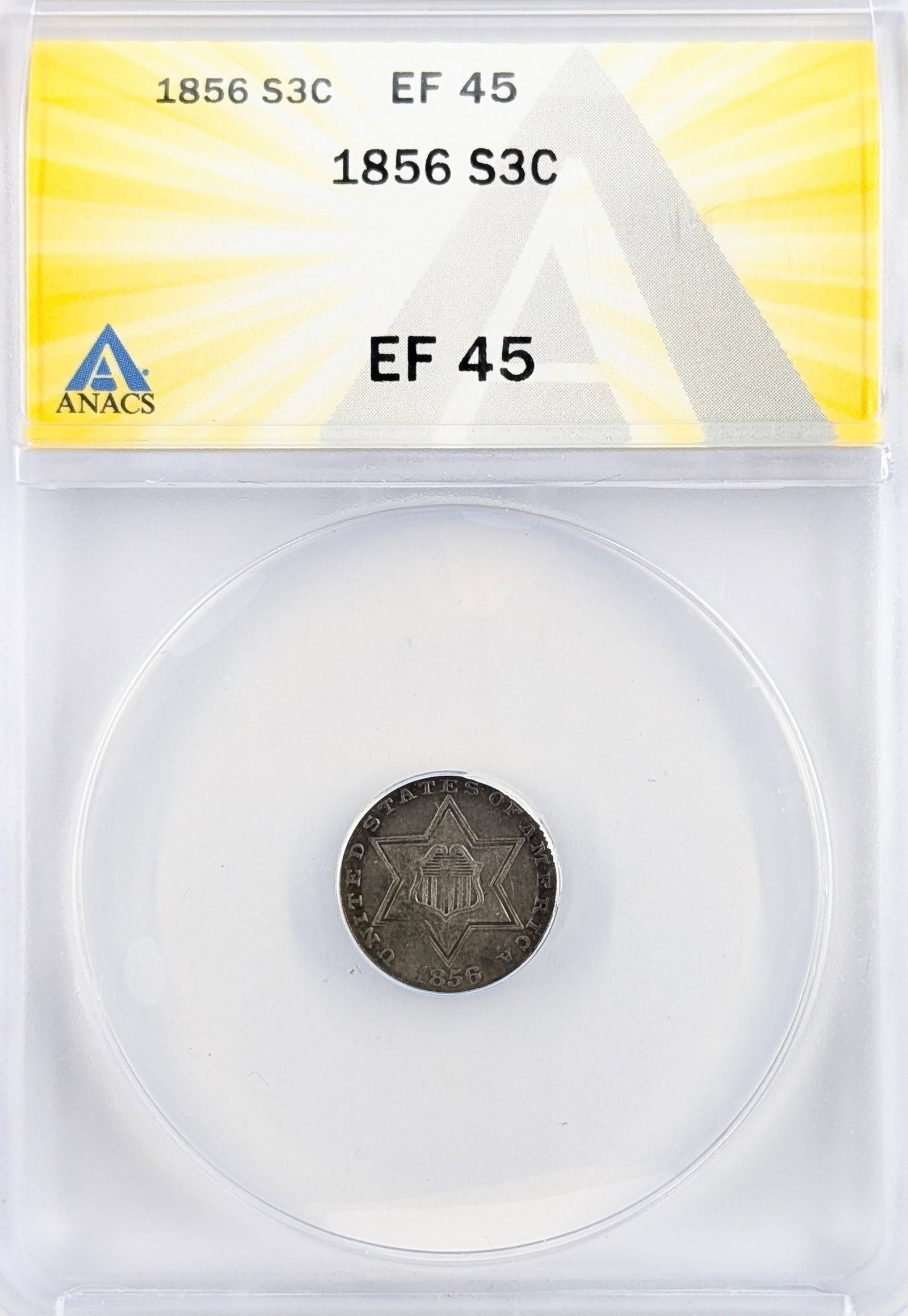FEATURE ANACS 1856 EF 45 Three Cent Nickel Trime: FEATURE