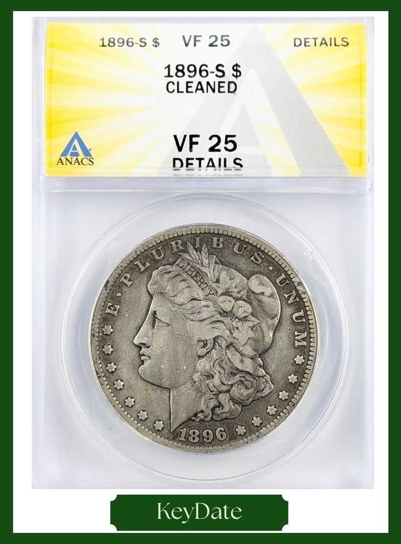 FEATURE ANACS 1896-S VF25 Morgan Silver Dollar - KEY Date: FEATURE Details