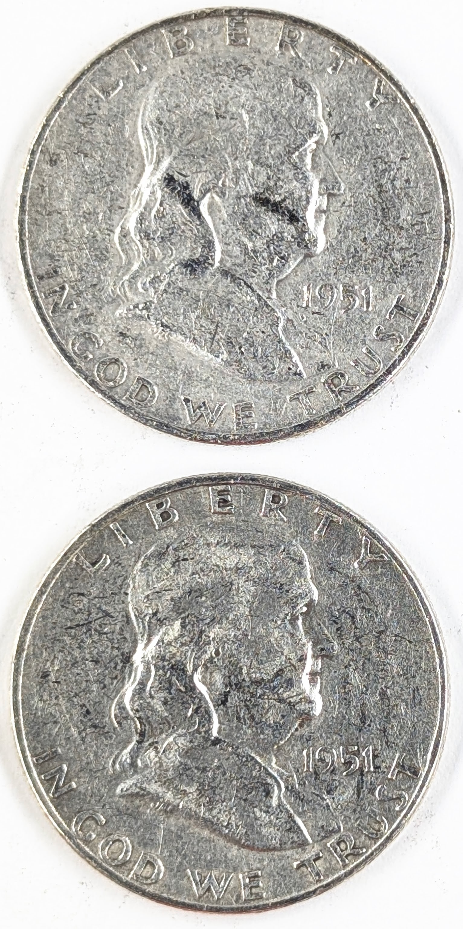 Lot of 2 Silver Franklin Half Dollars - 1951 D/S (1 of 2)