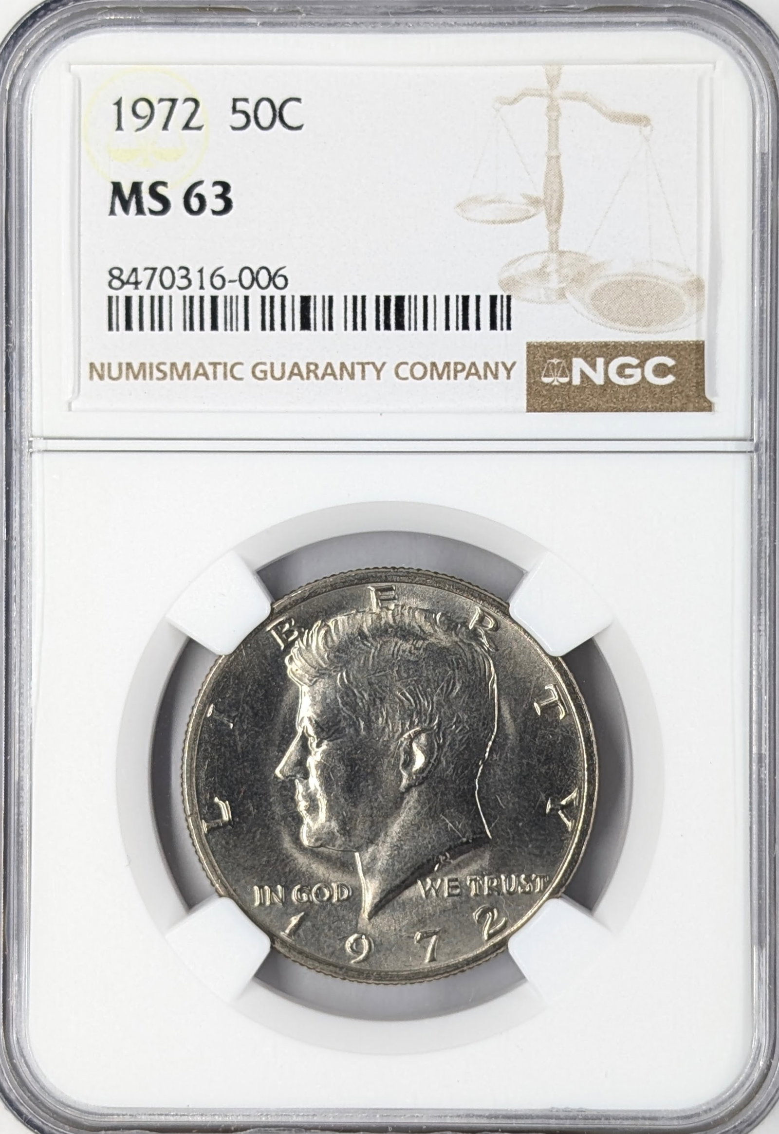 NGC 1972 MS63 John F Kennedy Half Dollar: Coin
