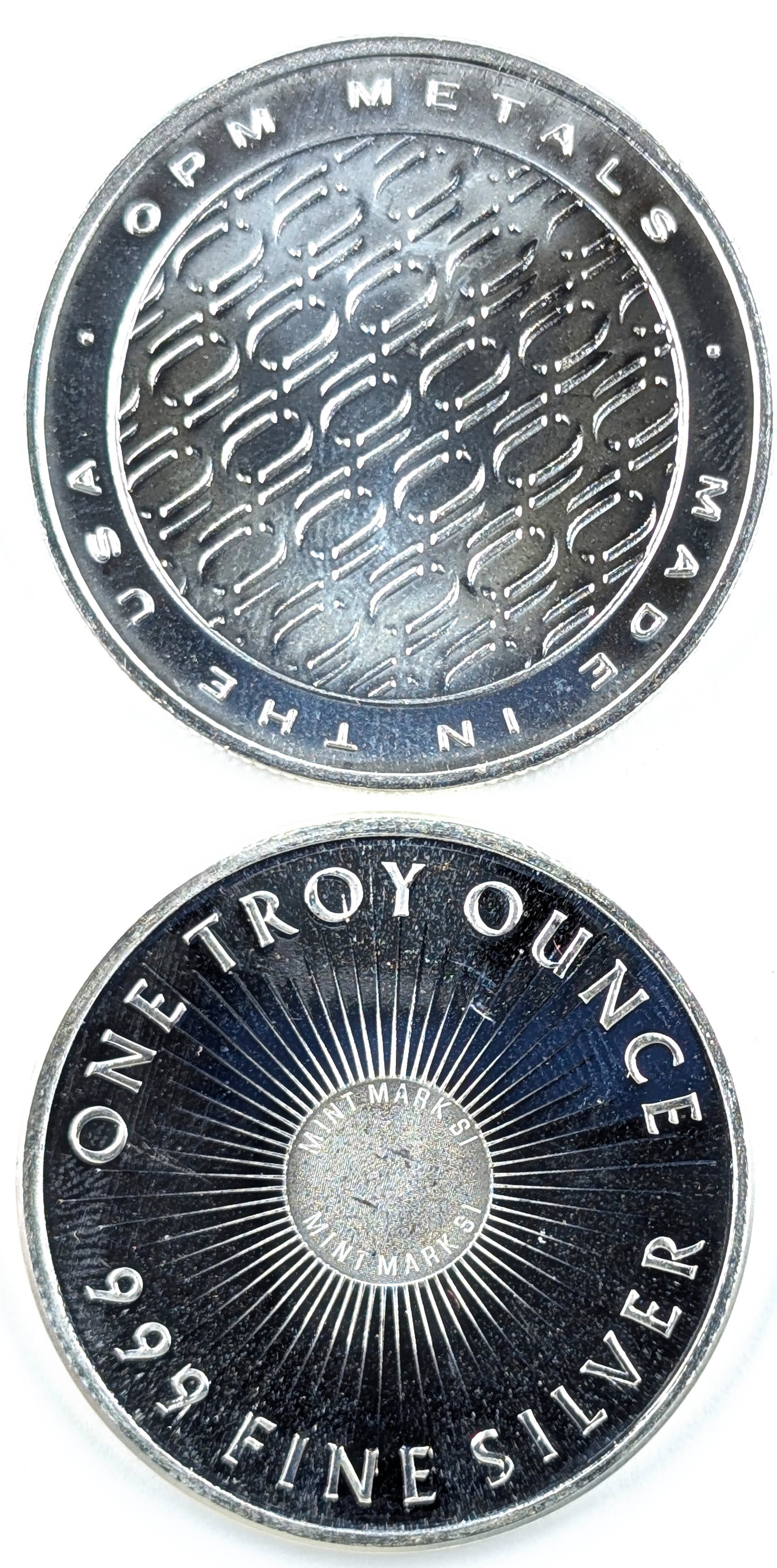 Lot of 2 - 1 Ounce (each) Fine .999 Silver Rounds - OPM & Sunshine Minting - 2