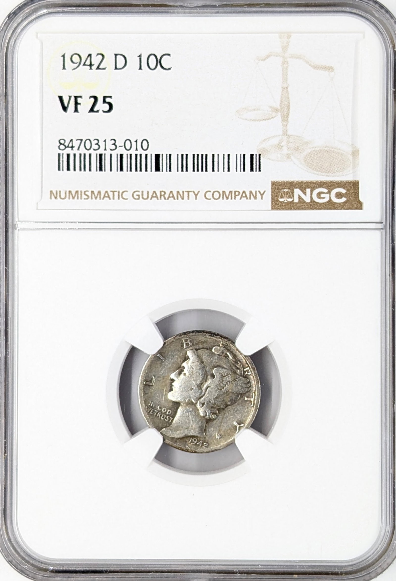 NGC 1942-D VF25 Silver Mercury Dime: Silver