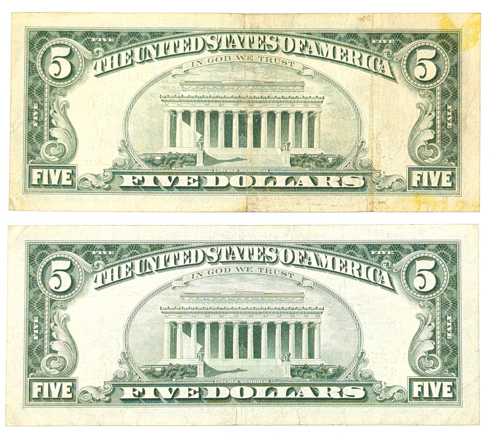 Lot of 2 - 1963 $5 Notes - Red Seals - 2