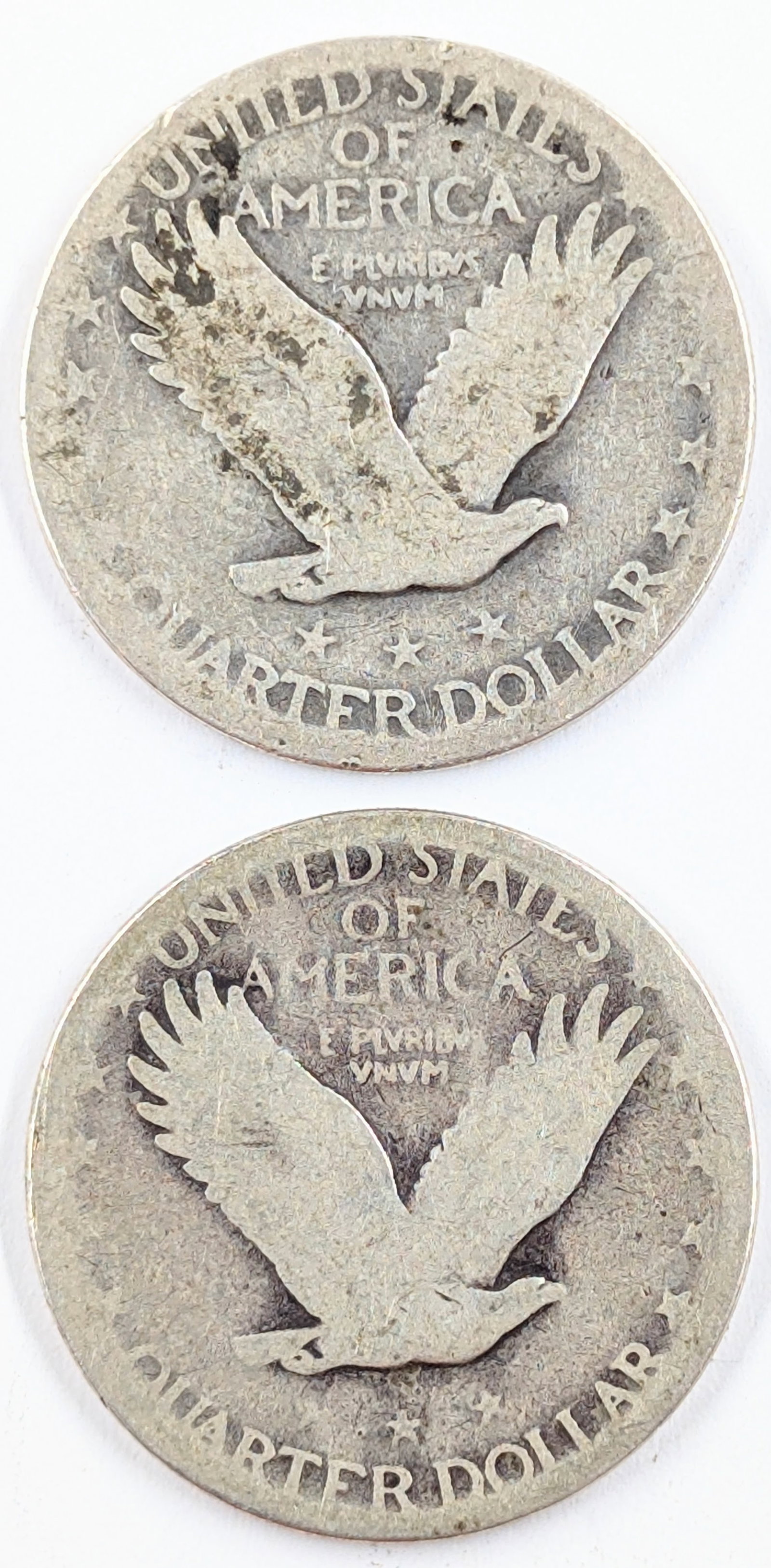 Lot of 2 Silver Standing Liberty Quarters - No Dates - 2