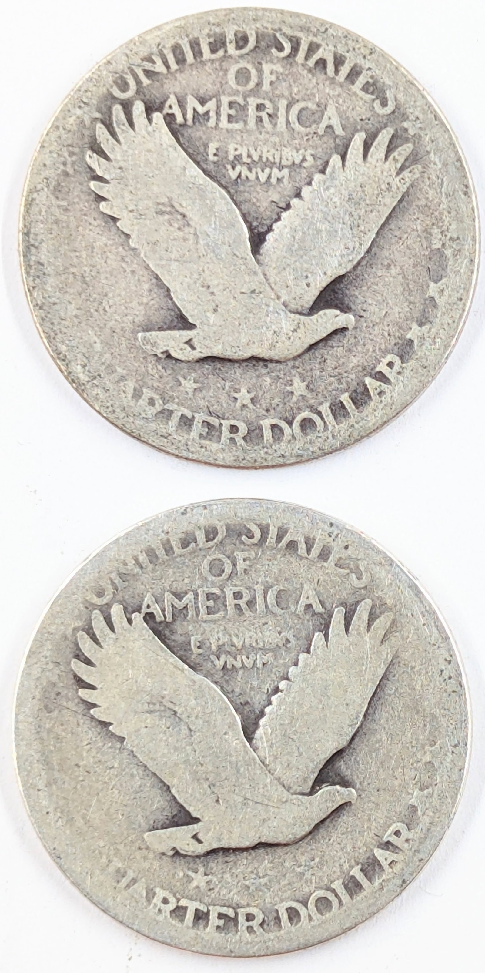 Lot of 2 Silver Standing Liberty Quarters - No Dates - 2