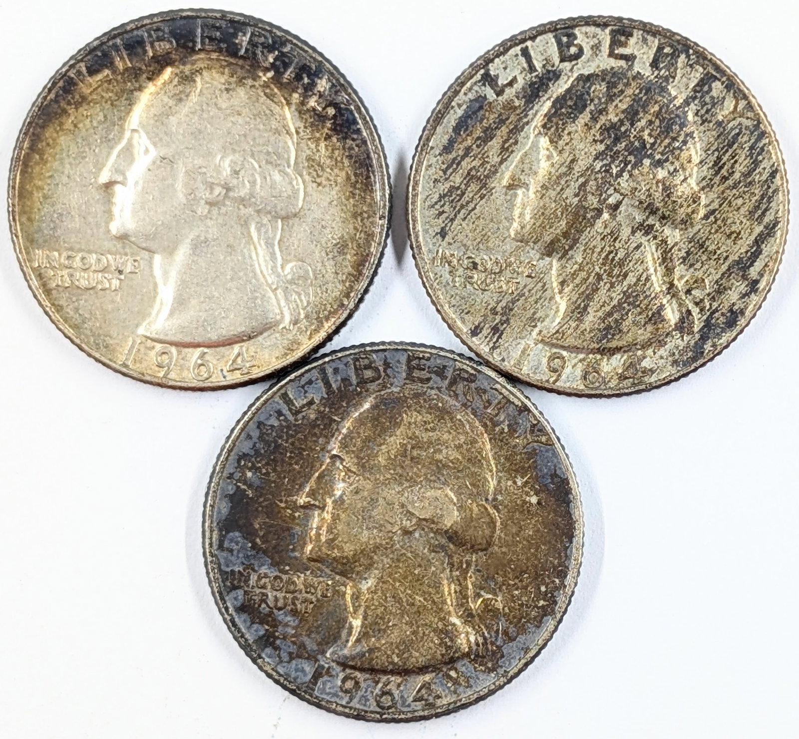 Lot of 3 Silver Washington Quarters - 1964 P/D: Silver