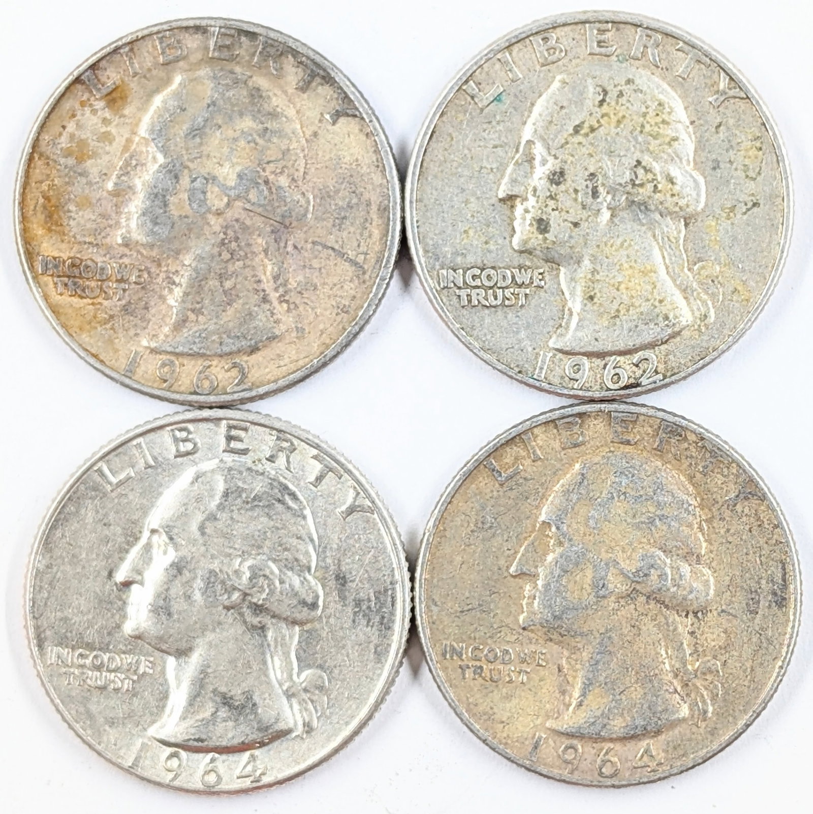 Lot of 4 Silver Washington Quarters - 1962-1964: Silver