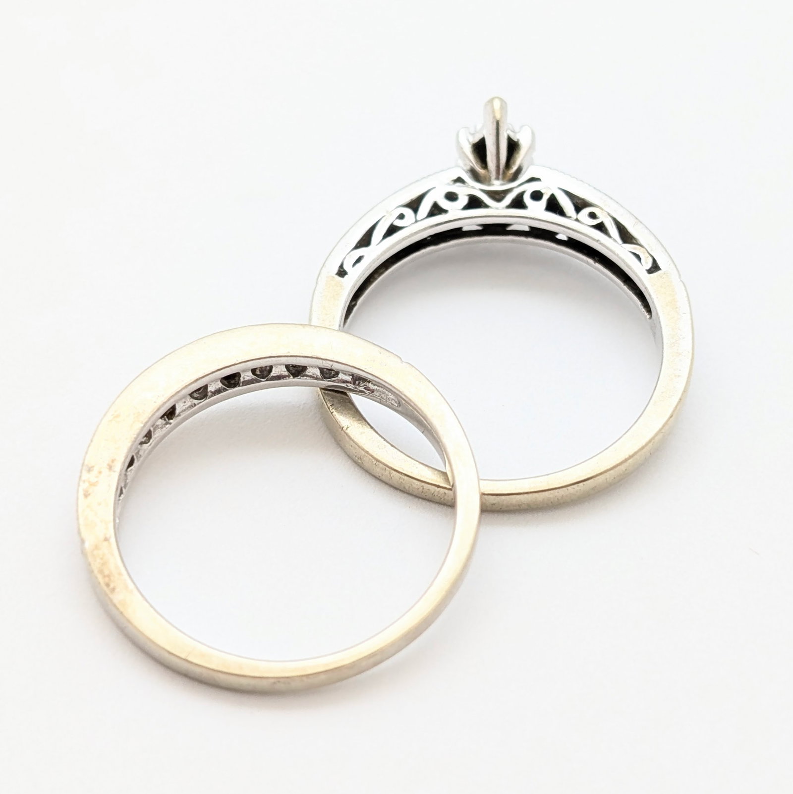 FEATURE 10K White Gold Diamond Engagement Ring w/ Filigree Design & Band - 5.59g - 5