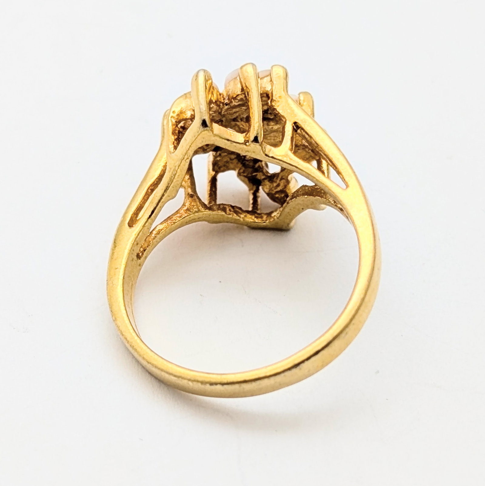 Uncas Vermeil plated Sterling Silver Cocktail Ring w/ Marquise-cut Faux Opals & Rhinestone Accents - 5