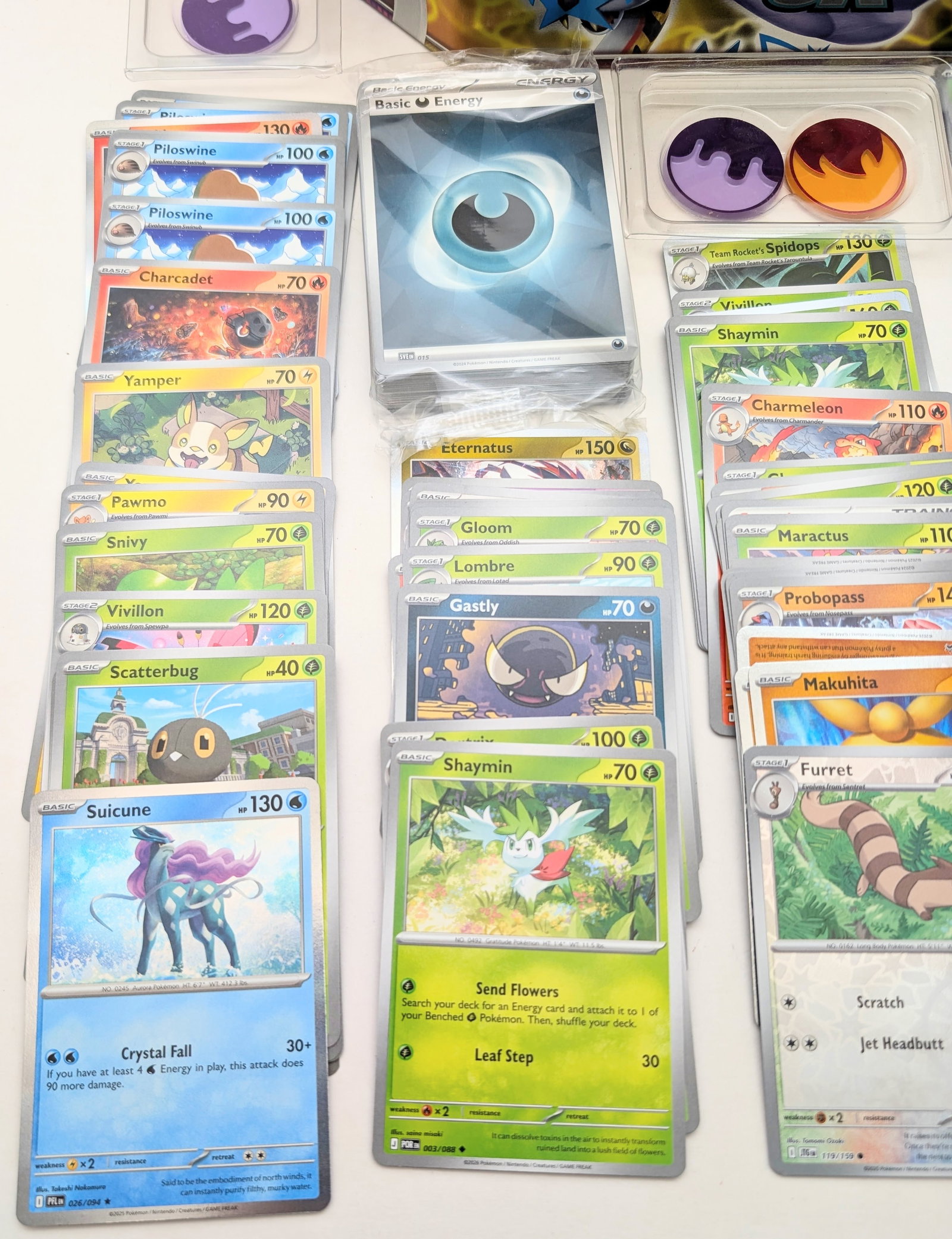 Large Lot of Pokemon Cards, Poison/Burn Condition Markers, Mini Portfolios & Tin - 4