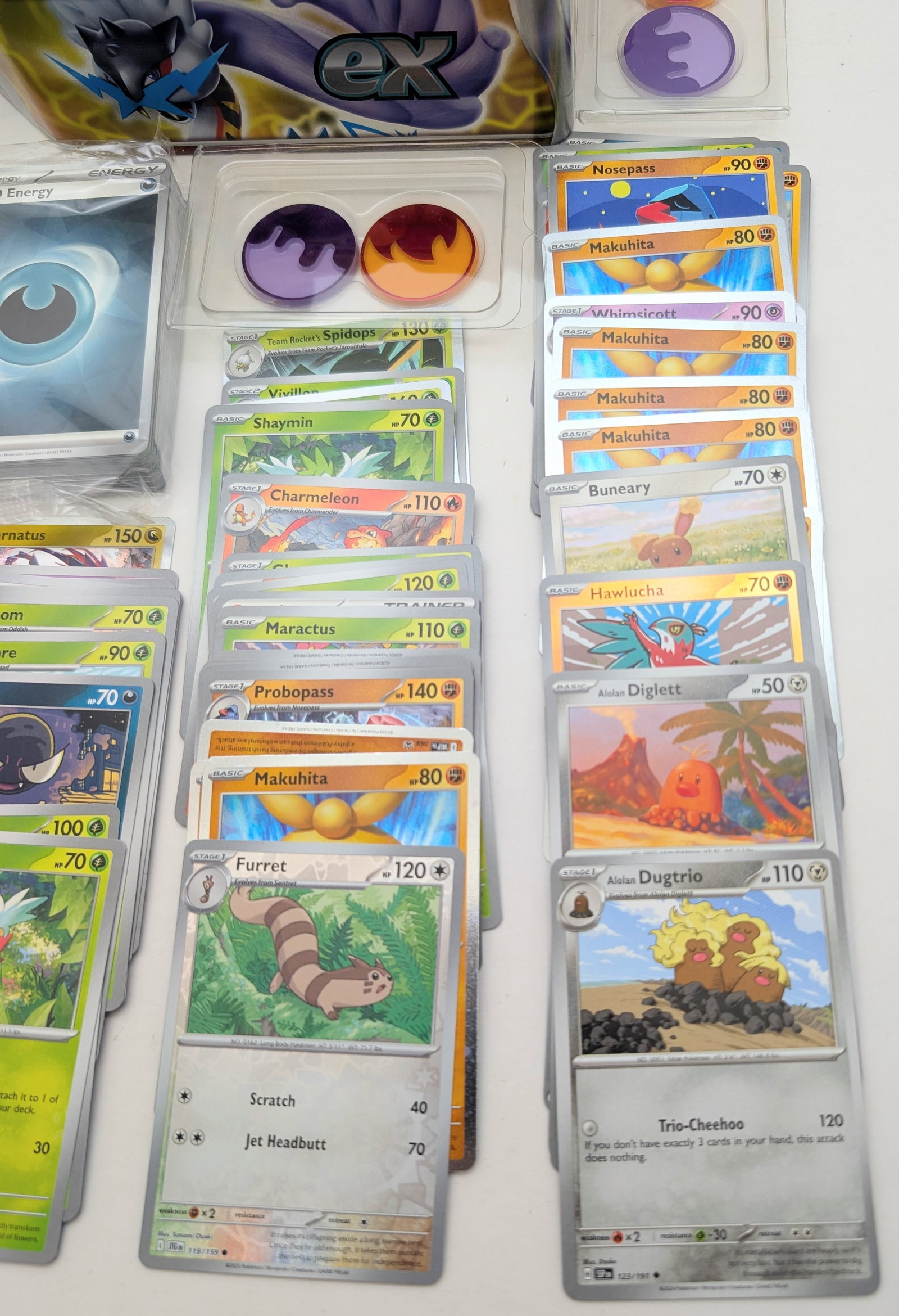 Large Lot of Pokemon Cards, Poison/Burn Condition Markers, Mini Portfolios & Tin - 5