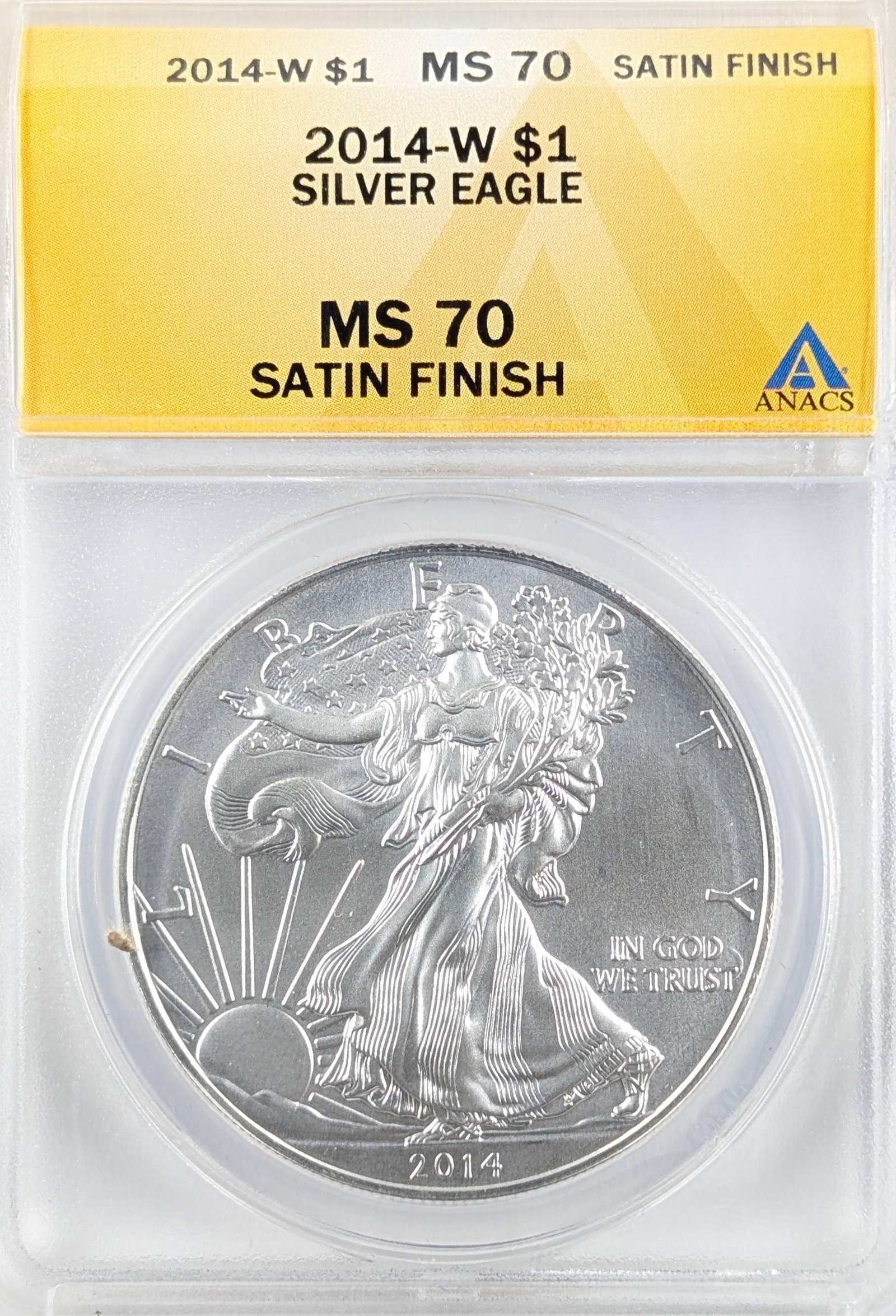 ANACS 2014-W MS70 American Silver Eagle Dollar - Satin FInish: Silver