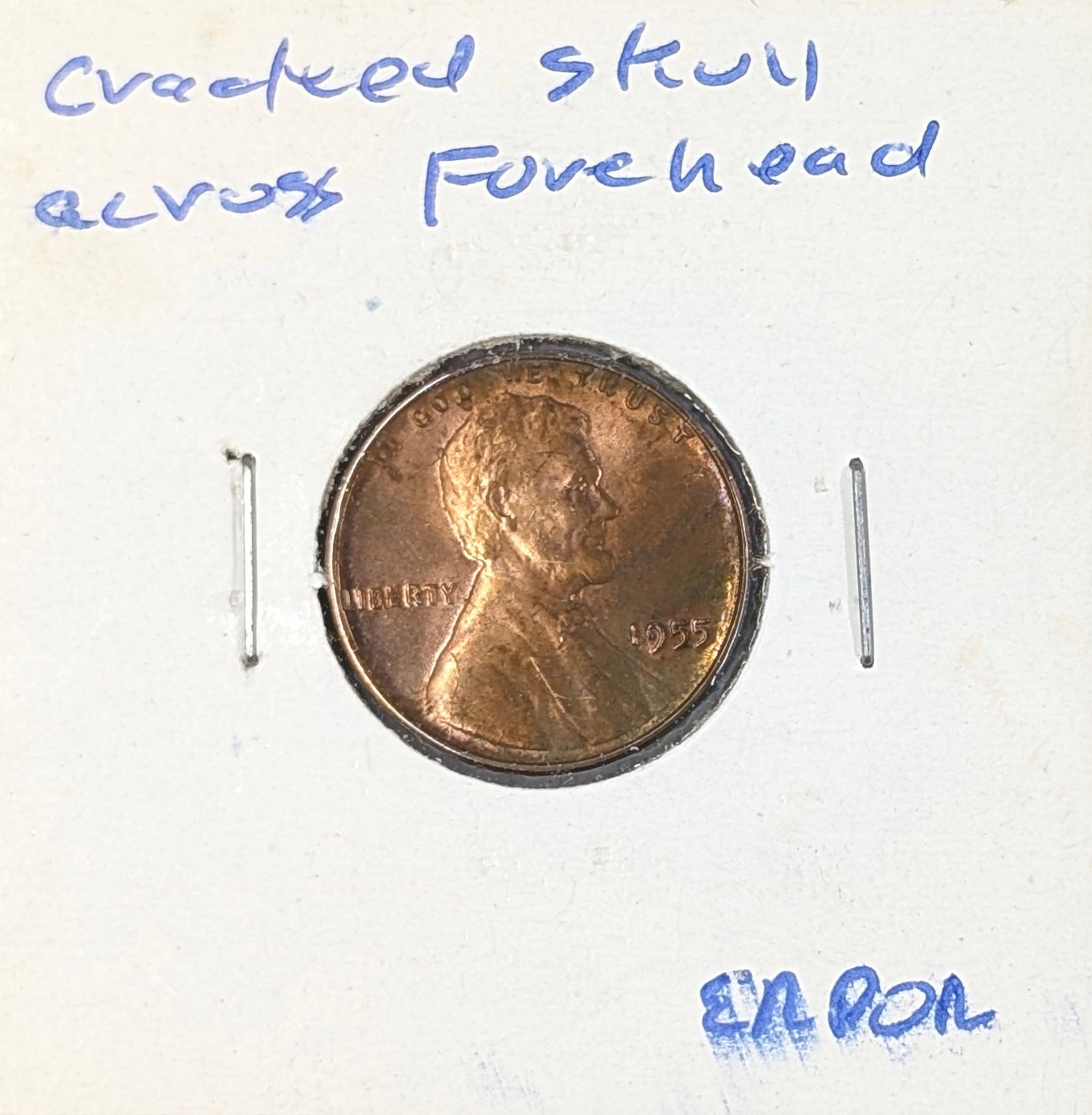 1955 Wheat Cent - ERROR Cracked Skull: Coin