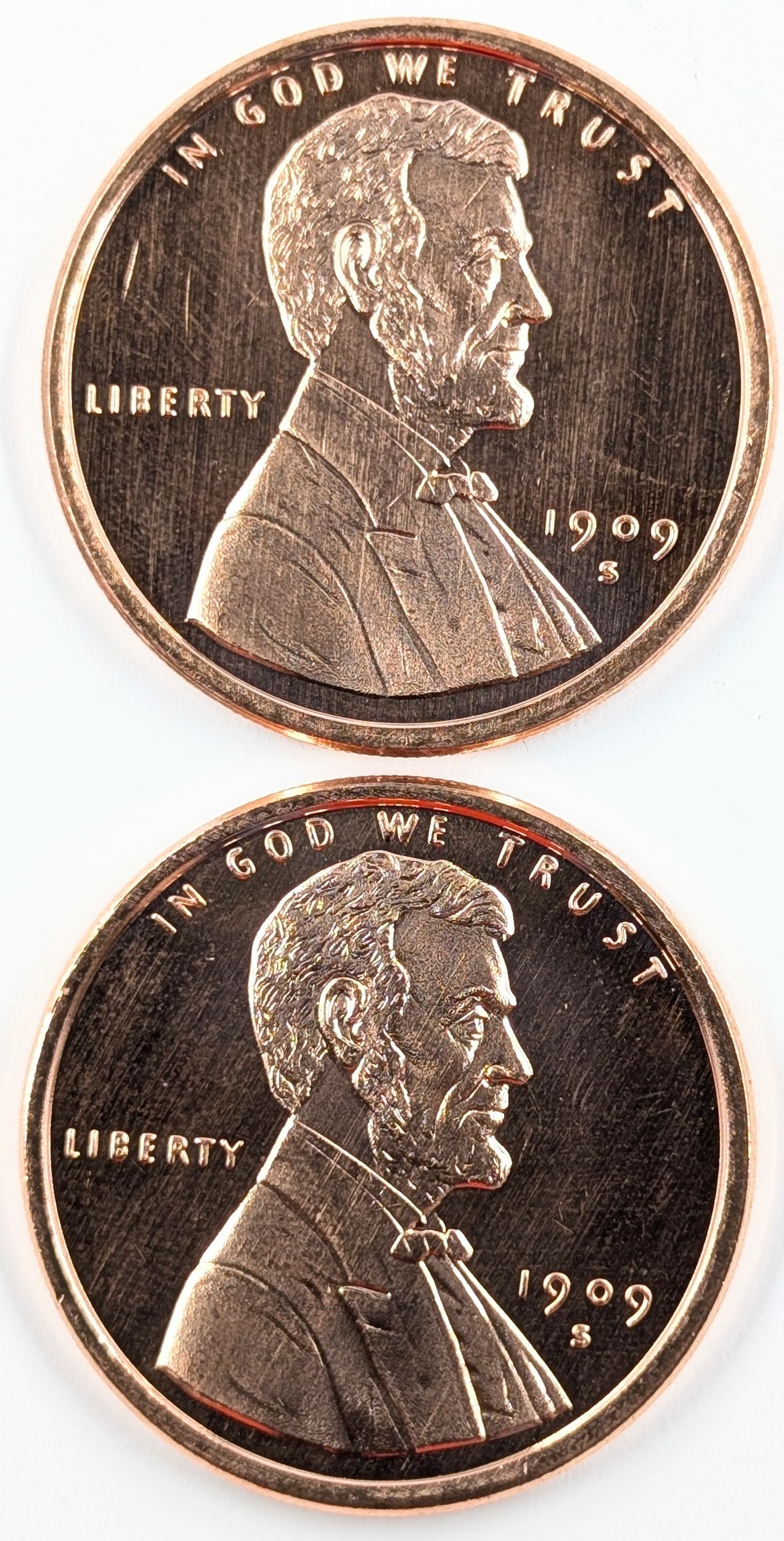 Lot of 2 - 1 Ounce (each) Fine .999 Copper Rounds - Lincoln: Copper