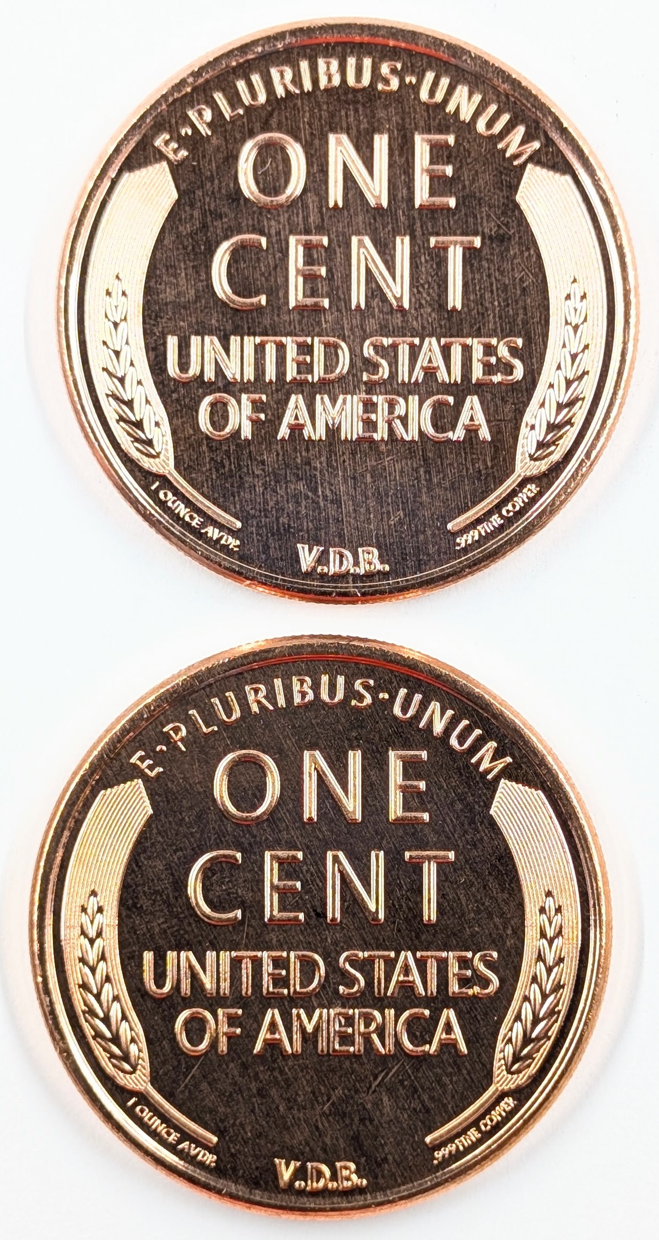 Lot of 2 - 1 Ounce (each) Fine .999 Copper Rounds - Lincoln - 2